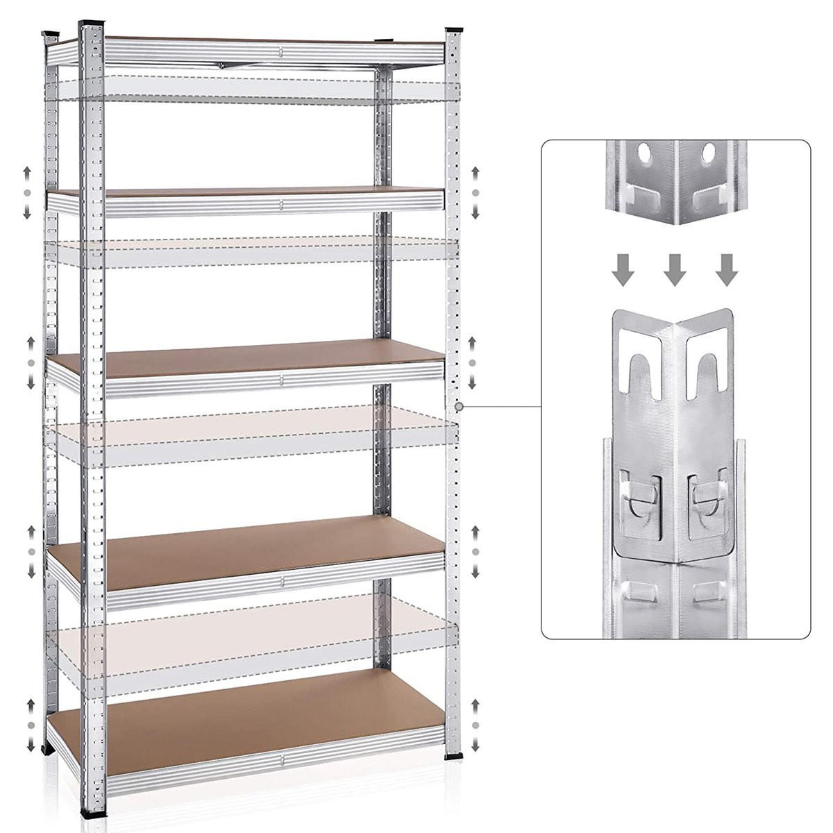 REGALE mit 5 Regalebenen und verstellbaren Brettern - H180 cm - Set aus 2 - Grau, Holzwerkstoff (40/180/90cm) - Calicosy