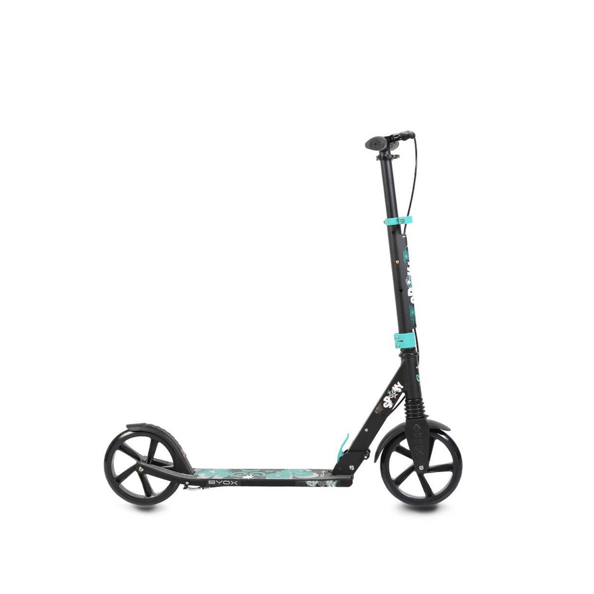 KINDERROLLER Spooky klappbar türkis bis 100 kg, Bremse, Stoßdämpfer vorne, ABEC-7 - Schwarz, Metall (85/40/95cm)