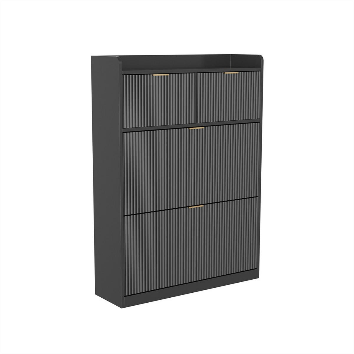 SCHUHSCHRANK im modernen - Kompakter Kipp-Schuhkipper mit 2 Schubladen und 2 Klappen - Schwarz - Schwarz, Holzwerkstoff (24/110/80cm) - DELFA