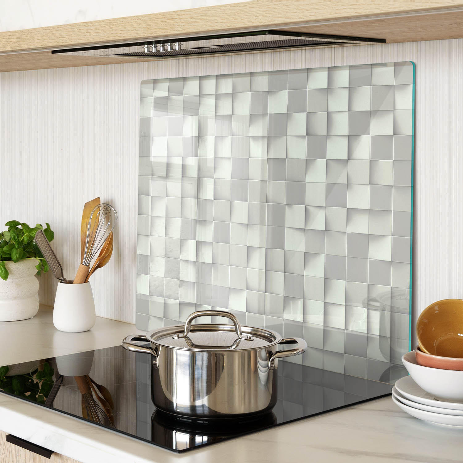 GLASPLATTE 60x52 cm Geometrische Figuren - Weiß, Glas (60/0.4/52cm) - TULUP