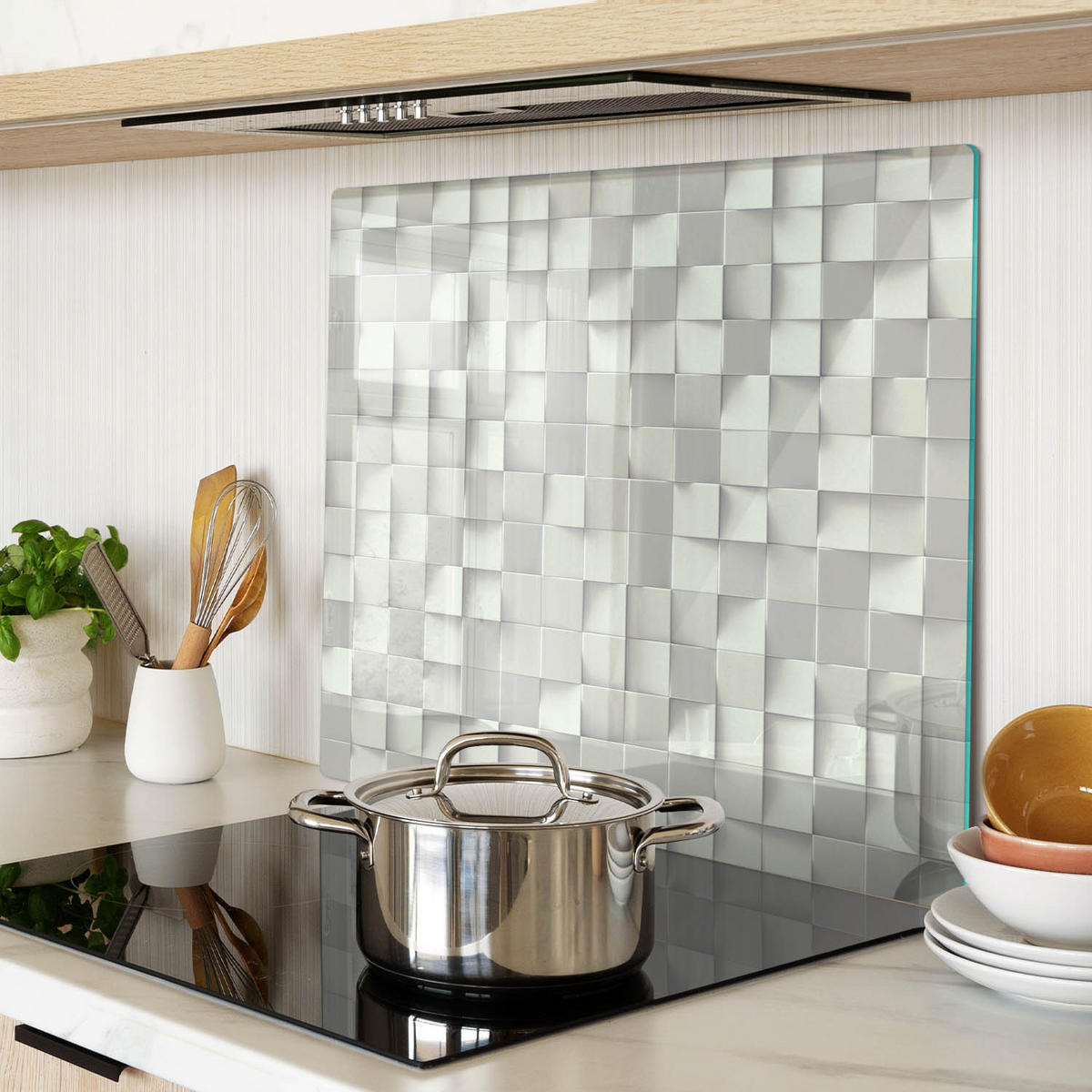 GLASPLATTE 60x52 cm Geometrische Figuren - Weiß, Glas (60/0.4/52cm) - TULUP
