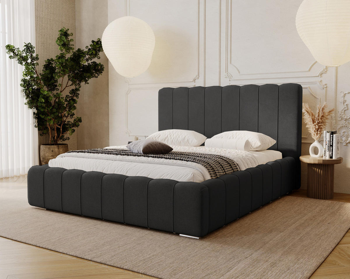 POLSTERBETT 140x200 mit Lattenrost, Bettkasten, Lisbon, Schwarz - Schwarz, Holz/Textil (140/200cm) - Emporius