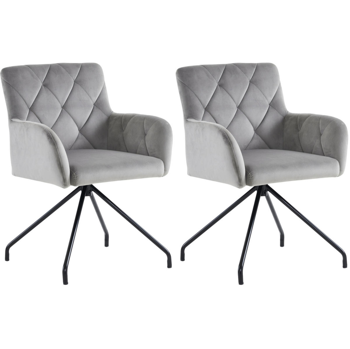STUHL 2er-Set gepolstert mit Armlehnen Samt Light Grey - Hellgrau, Metall (49/85/49cm) - Meubliv