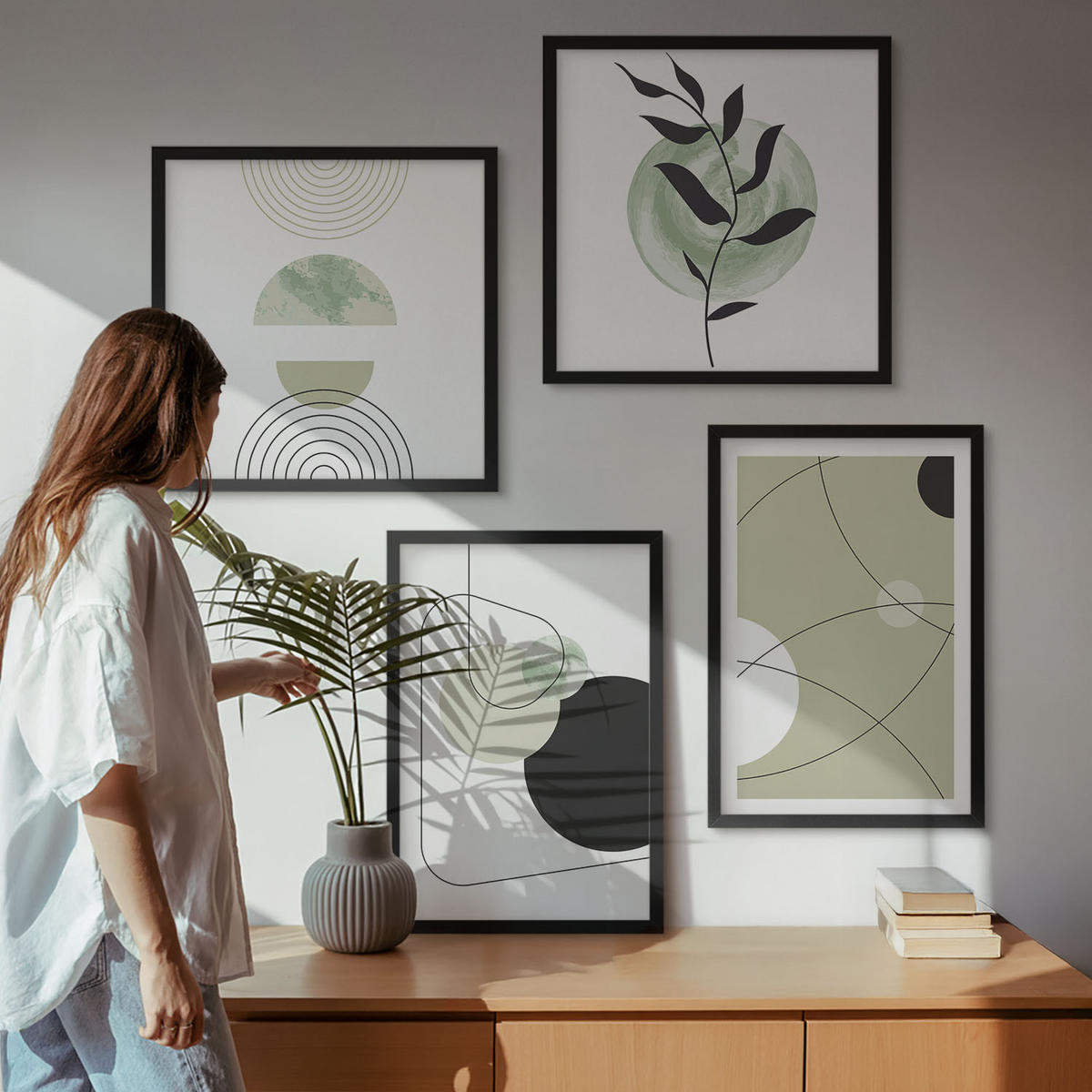 WANDBILDER 4er-Set - 50x50 cm & 40x60 cm Schwarzer Rahmen - Abstrakte Formen und Farben - Schwarz, Kunststoff (50/50cm) - ArtPrintCave