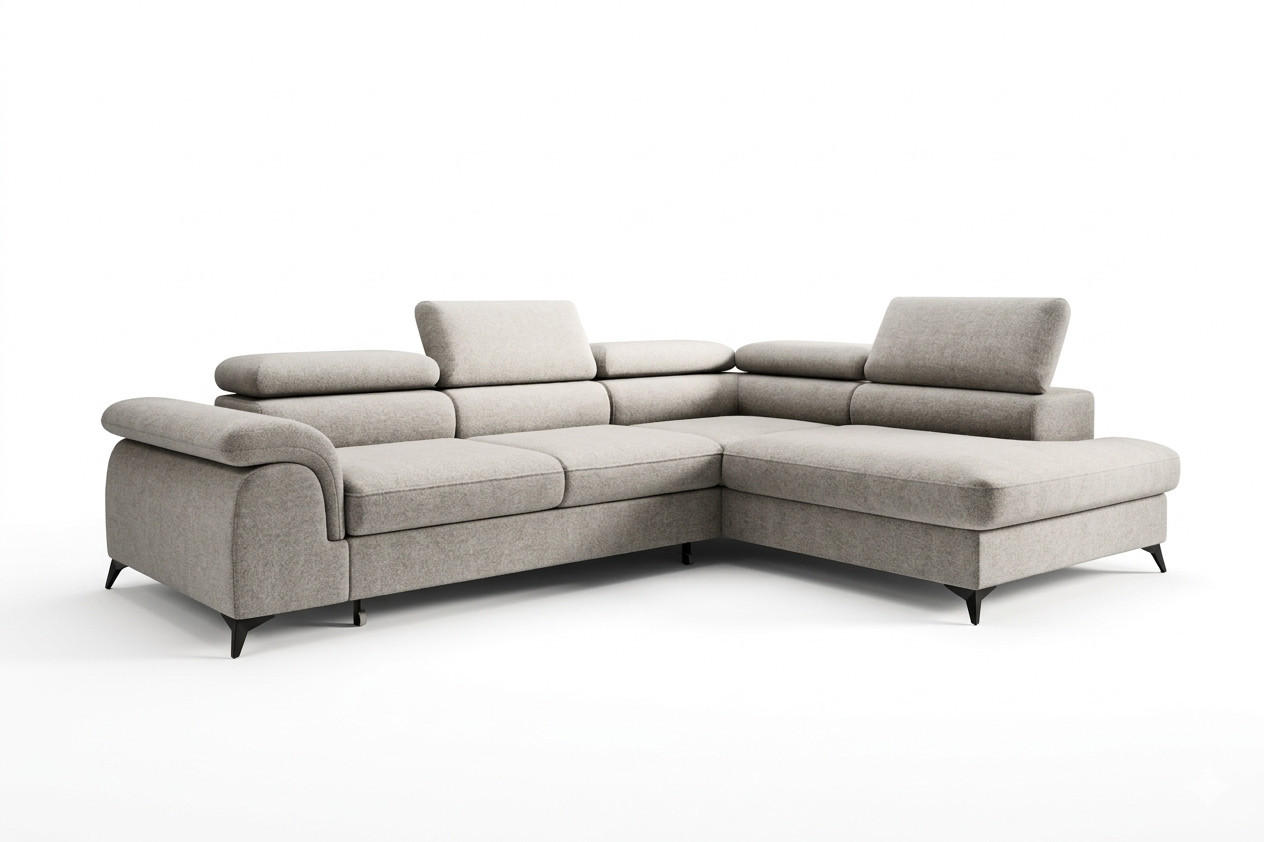 ECKSOFA PLAZA L Rechts mit Schlaffunktion 125x195 Velours Beige - Beige/Schwarz, Holz/Kunststoff (275/205cm) - Muffo