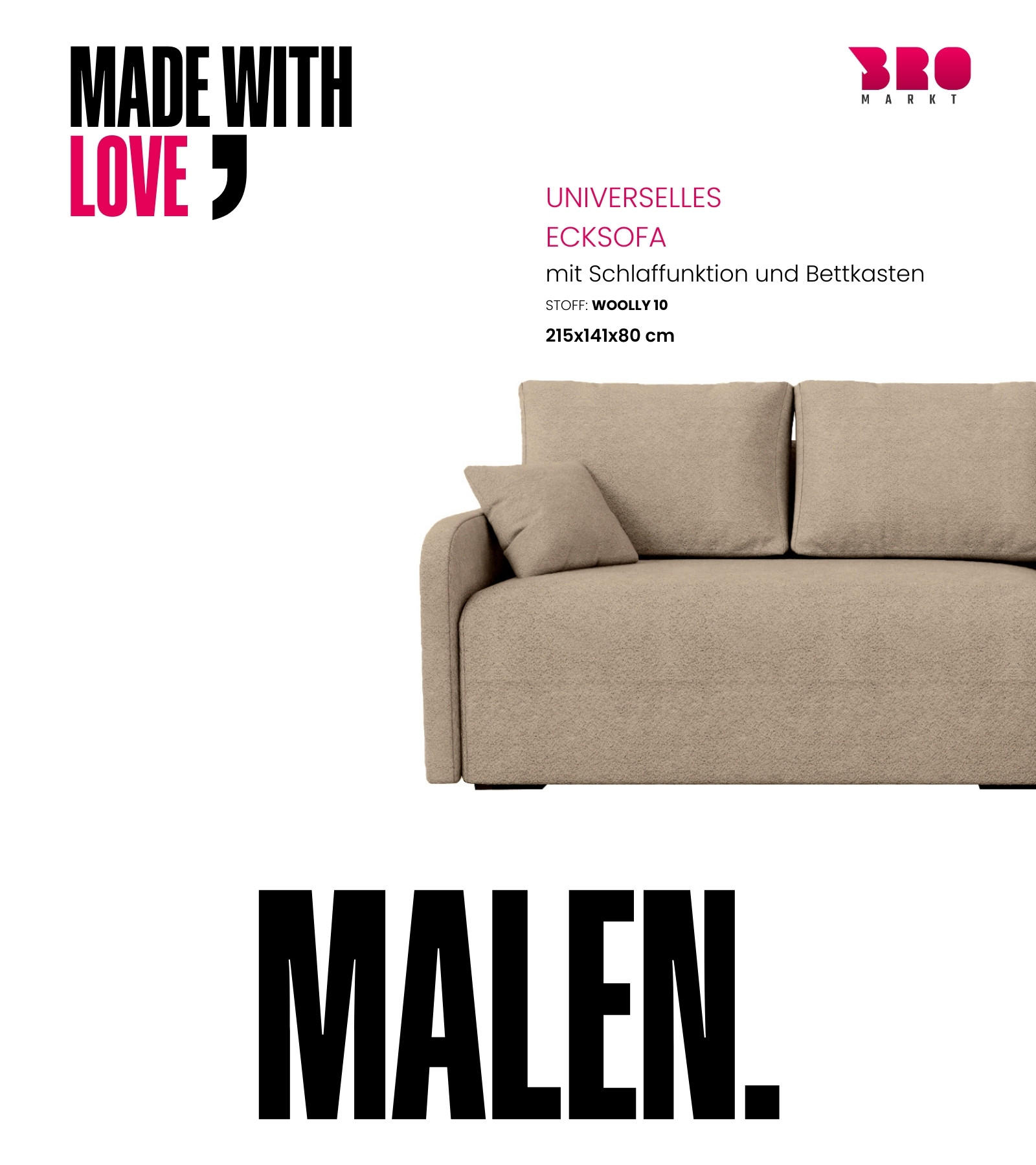 ECKSOFA Malen mit Schlaffunktion Beige Bouclé - Beige, Textil (215/141cm) - Bromarkt