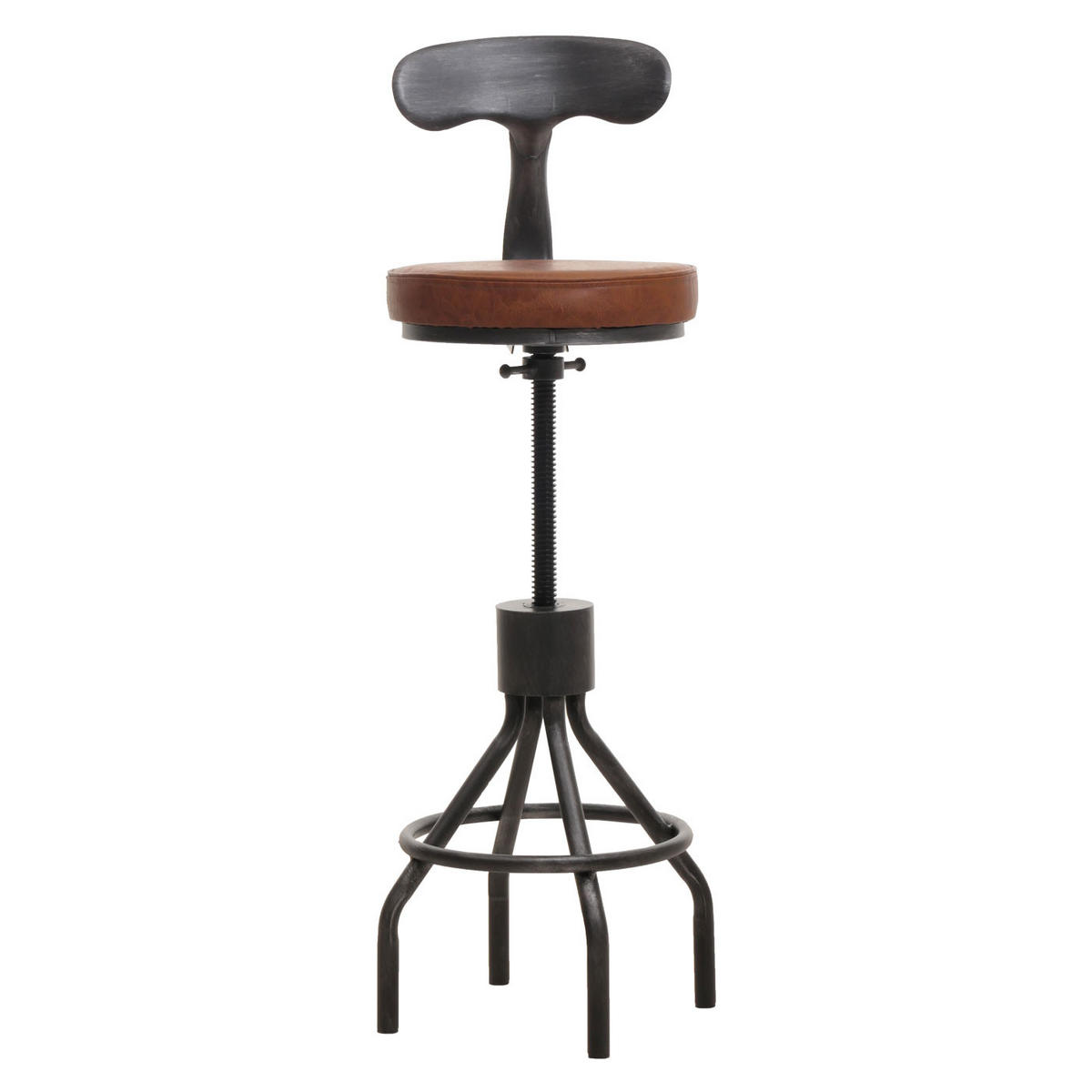 BARHOCKER 2er-Set mit Lehne Sitzhöhe 58-82cm höhenverstellbar drehbar Fußablage Stahl Kunstleder Braun - Braun, Kunststoff (41/108/47cm) - PROREGAL