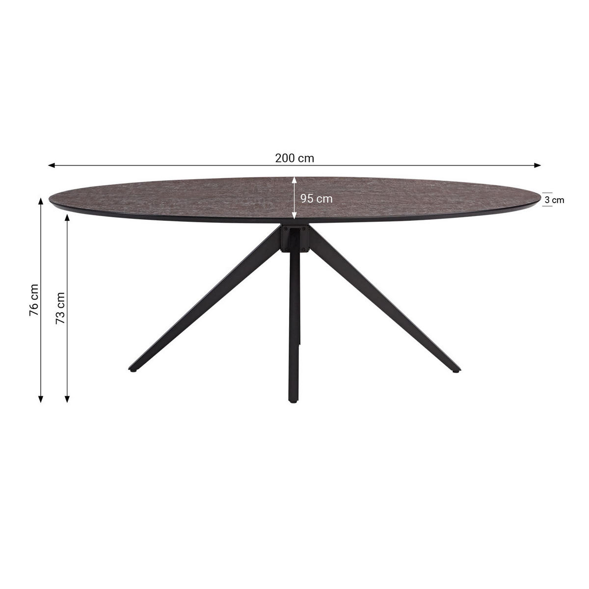 TISCHGRUPPE oval schwarz mit 4 Stühle Braun - Braun, Metall (95/90/200cm) - Homestyle4u