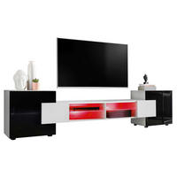 LOWBOARD MERANO Weiß, LED Beleuchtung Mehrfarbige - Schwarz/Weiß, Glas/Holzwerkstoff (230/52.5/35cm) - Komodee
