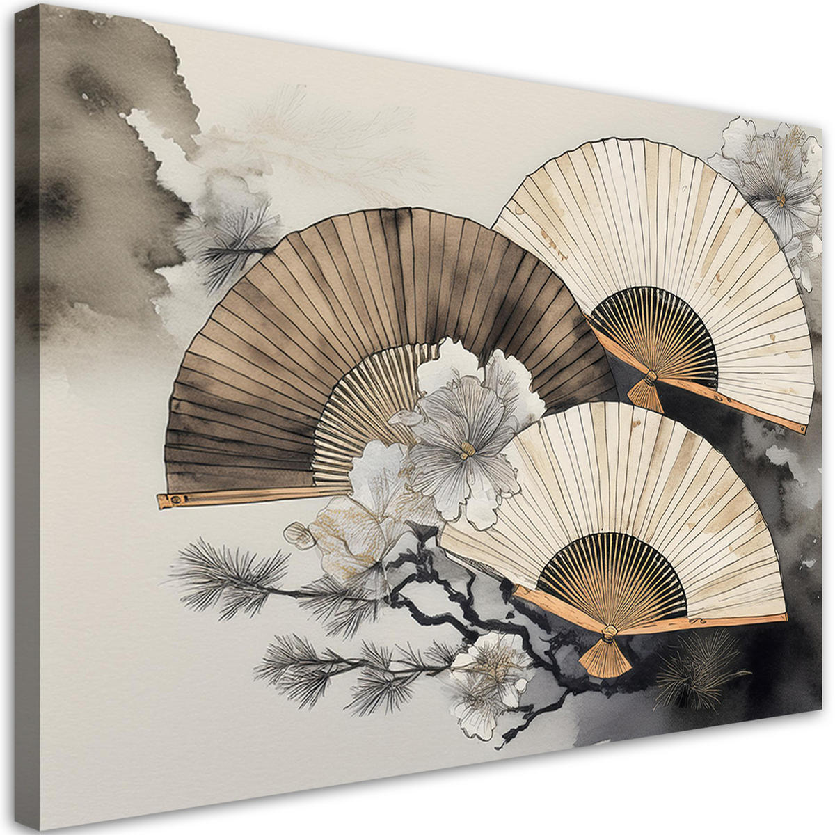WANDBILD fächer aquarell japan - Beige, Textil (60/40cm) - Feeby