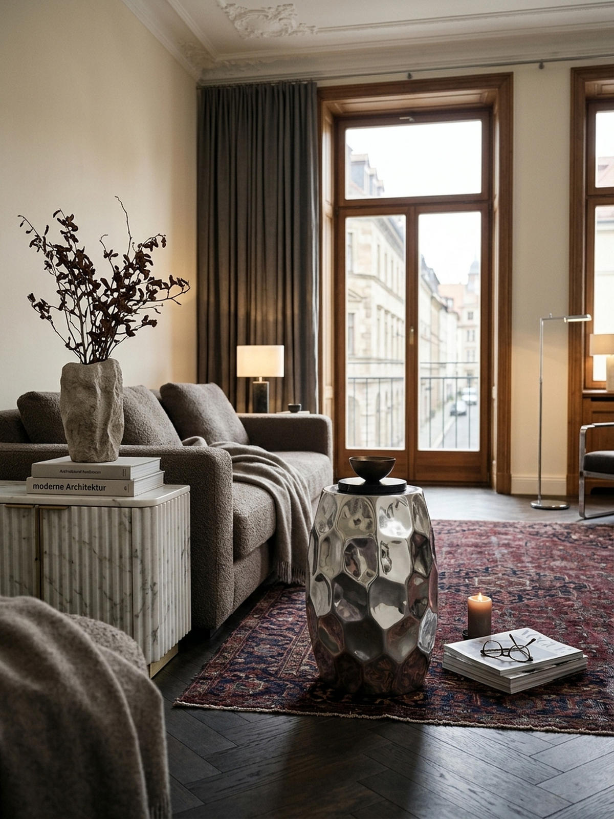 BEISTELLTISCH Aluminium Hammerschlag Pflegeleicht ENNS, Silber 30x30x47 cm - Silberfarben, Metall (30/30/47cm) - KADIMA DESIGN