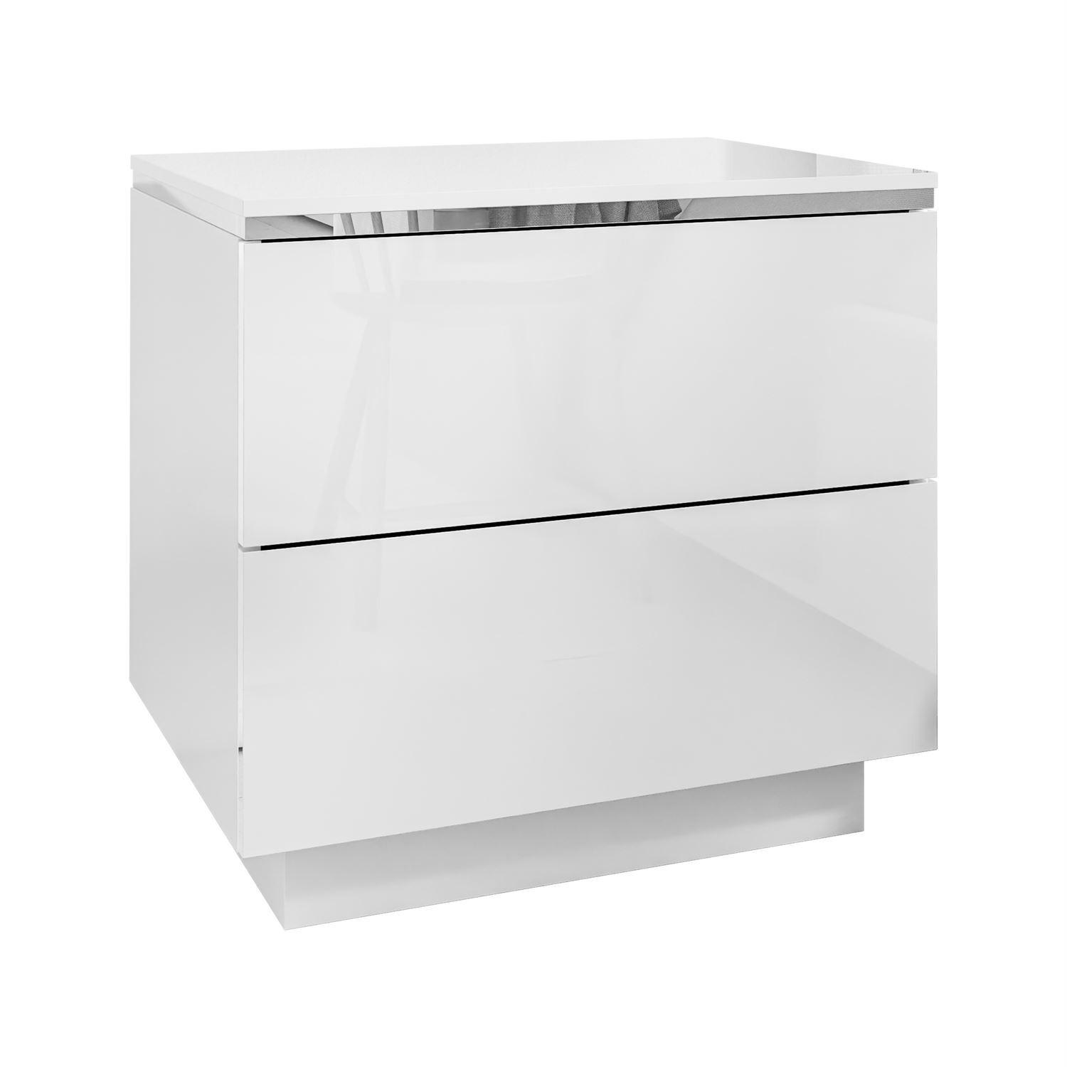 NACHTTISCH AURORA II SILVER Hochglanz Weiß mit LED-Beleuchtung – mit Sockel - Weiß Hochglanz, Holzwerkstoff (50/48/37cm) - Lookway