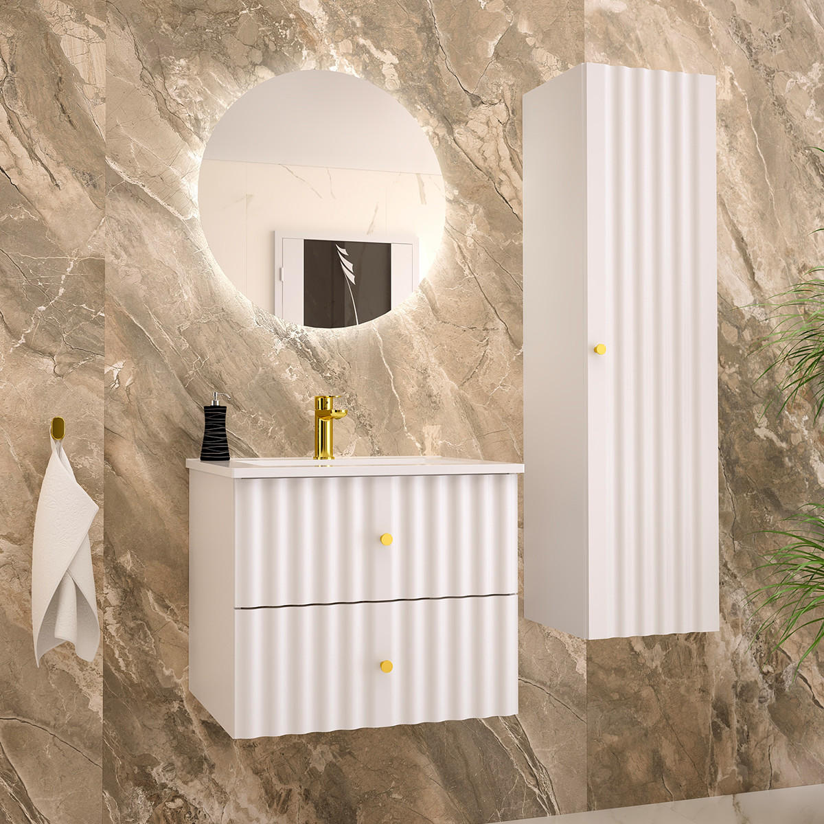 BADMÖBEL Izae 2er-Set Weiß - Weiß, Holzwerkstoff (60/50/45.8cm) - Petits-meubles