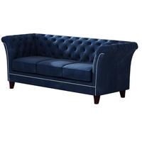 CHESTERFIELD-SOFA 3-Sitzer Fusion Blau Samt - Blau/Braun, Holz/Textil (237/75/82cm) - S-Style Möbel