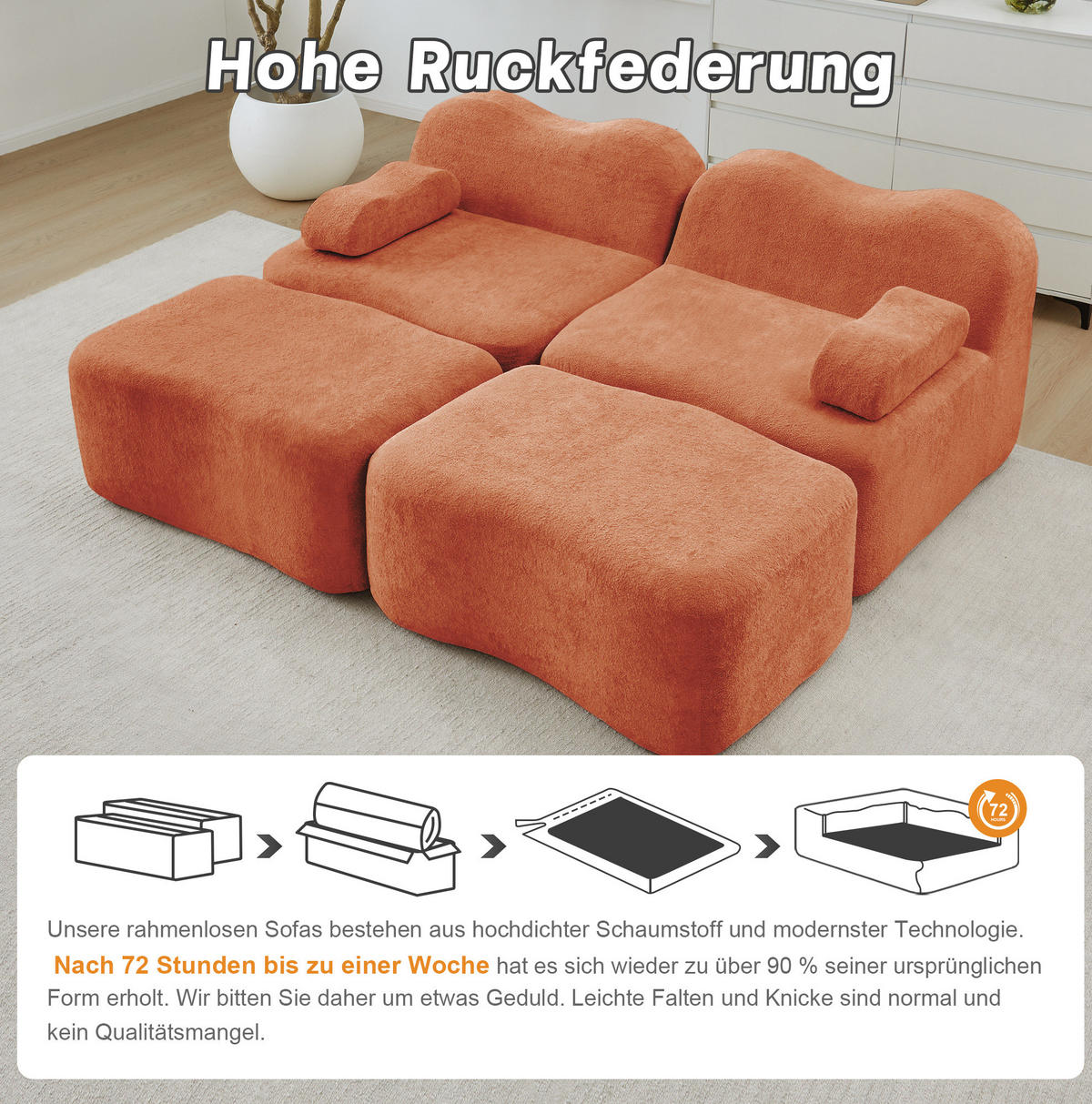 SOFA od baršuna u narančastoj boji - narančasta, tekstil (167/70/192cm) - Flora Grace