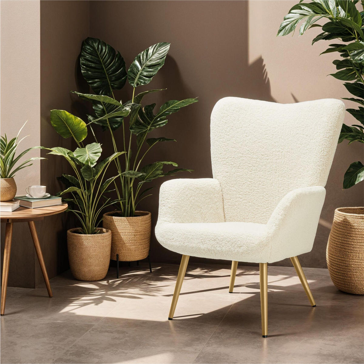 SESSEL Hygge, 72 x 76 x 100,5 cm, Bouclé creme/gold - Goldfarben/Creme, Kunststoff (72/100.5/76cm) - tectake