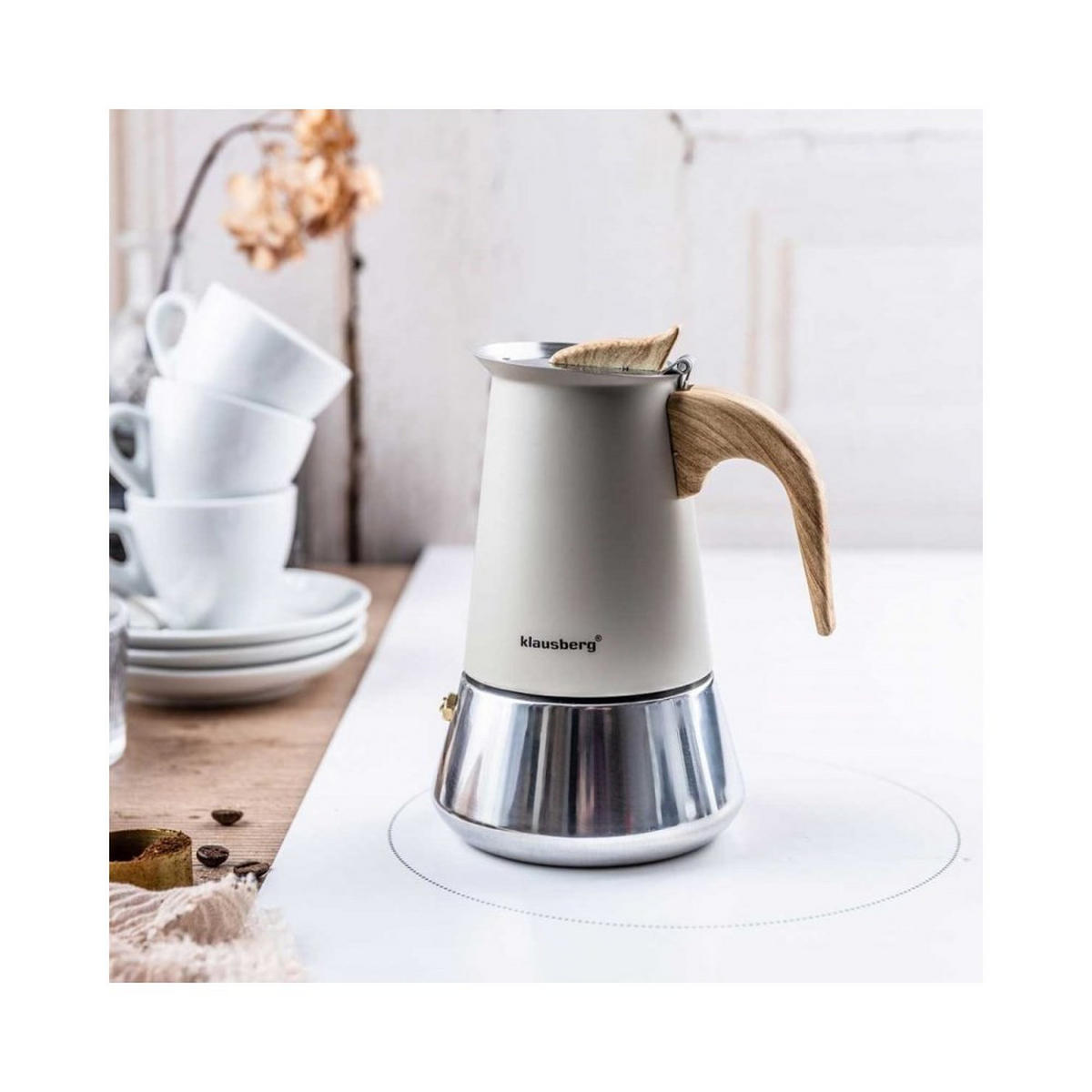 ESPRESSOKOCHER Creme 13.2/10.3/16.4 cm KB7994 - Creme, Metall (10.3/16.4/13.2cm) - Klausberg 