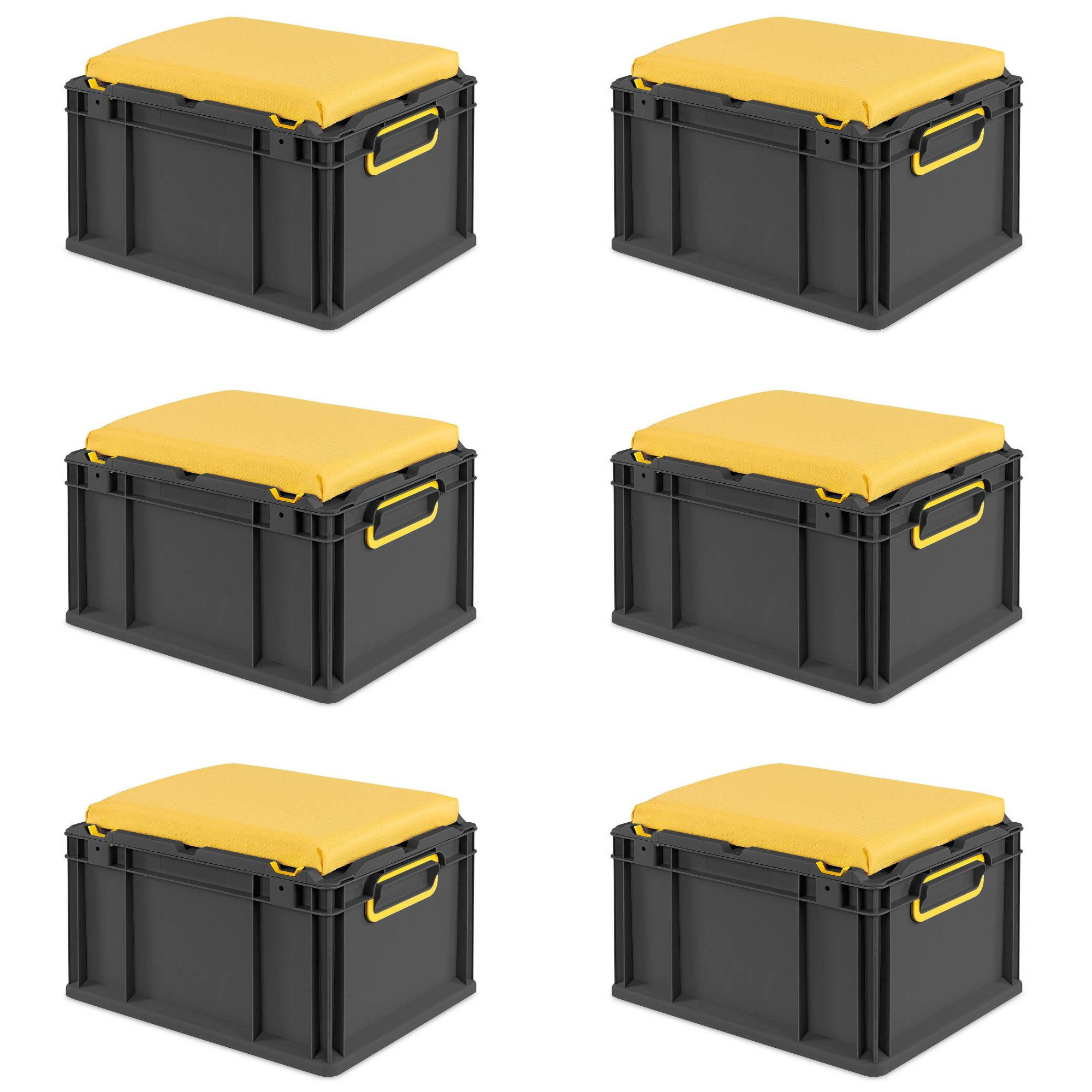 EUROBOX 6x NextGen Seat Gelb, HxBxT 26,5x30x40cm, 20 Liter, Griffe geschlossen, Schwarz - Schwarz, Kunststoff (30/26.5/40cm) - PROREGAL
