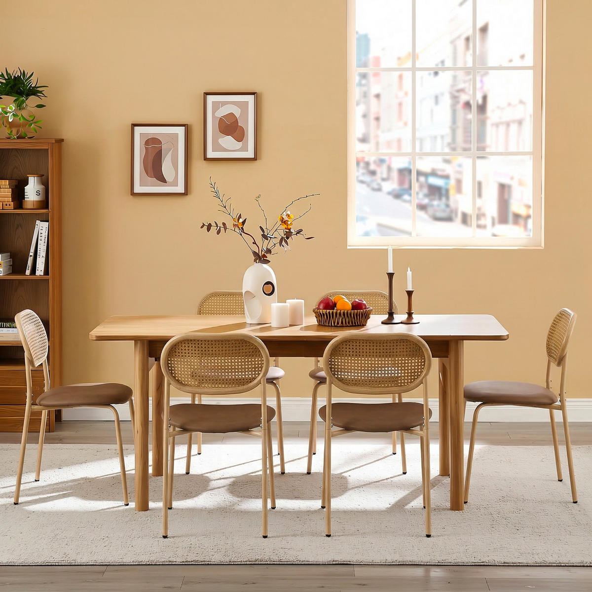 ESSZIMMERSTUHL Set 6er Braun PU & Rattan Polsterstuhl mit Metallbeinen - Braun, Kunststoff (46/80/48cm) - Urban Meuble