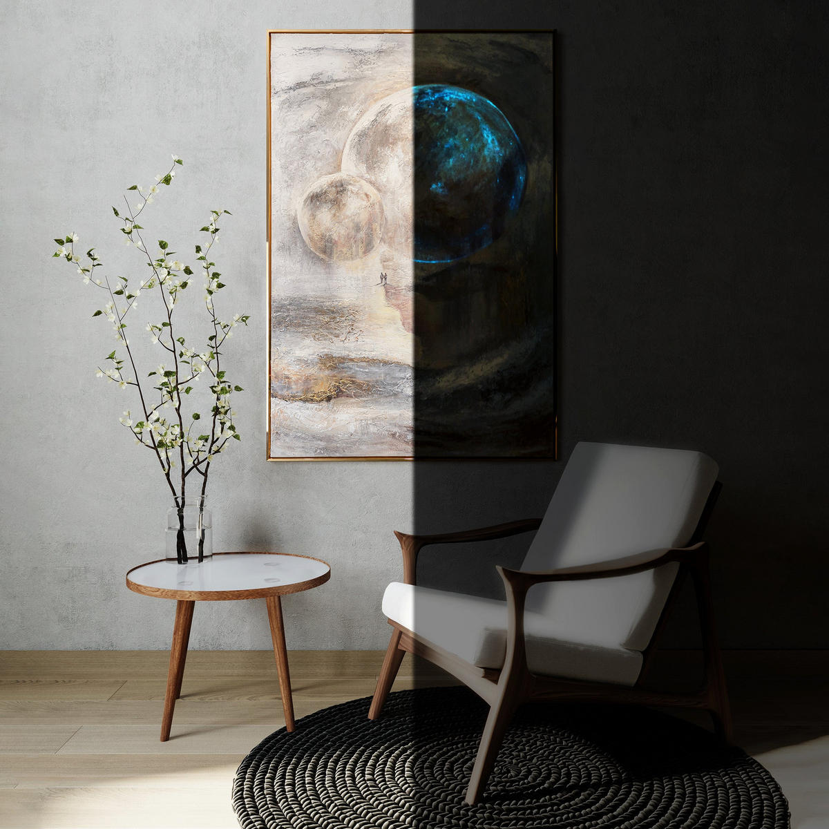 GEMÄLDE Sternenverbindung Schattenfugenrahmen Hellgrau 140x100 cm - Hellgrau, Holz (140/100cm) - YS-art gallery
