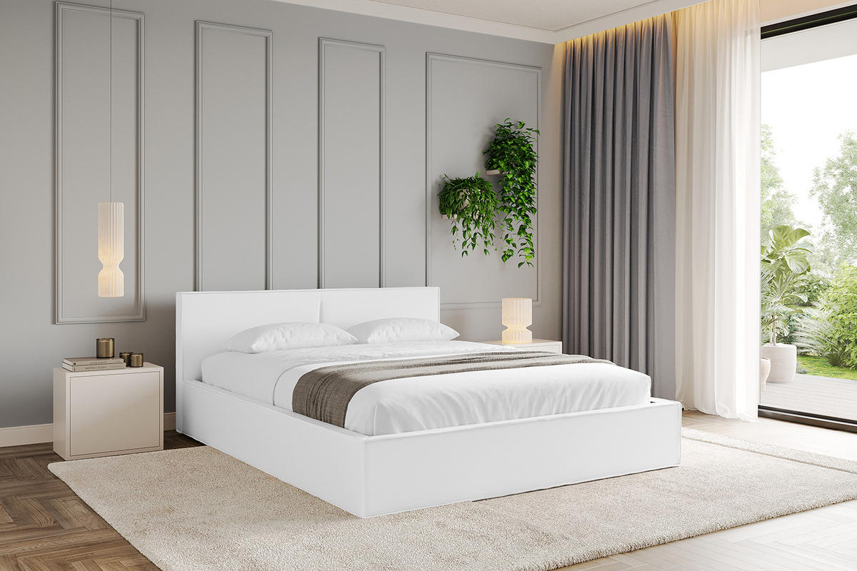 POLSTERBETT mit Bettkasten und Lattenrost, Bett mit Matratze H3/H4 - EMMI-V1 180x200 Weiß Kunstleder - Weiß Hochglanz, Holzwerkstoff/Textil (180/200cm) - ALTDECOR