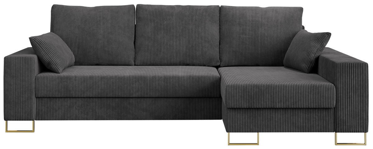 ECKSOFA Dorian Cord Dunkelgrau - Dunkelgrau/Goldfarben, Textil/Metall (242/138cm) - MKS