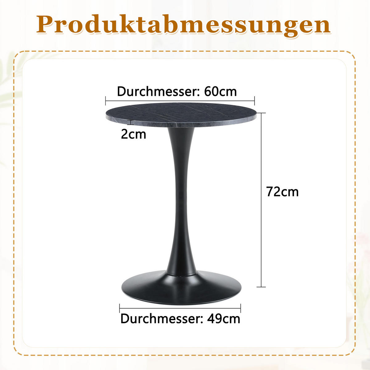 BEISTELLTISCH aus MDF und Metall 60x60x72 cm Schwarz mit Marmor-Optik und thermoformierter Tischplatte - Schwarz, Holzwerkstoff (60/60/72cm) - Modfu