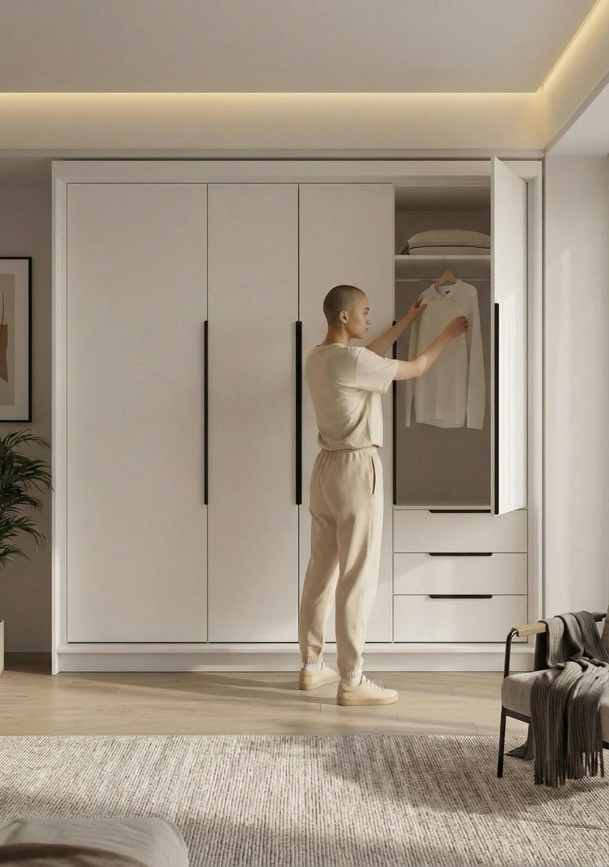 DREHTÜRENSCHRANK KLARI Weiß/Sonoma/SchubladenSonoma 200 cm - Weiß/Braun, Holzwerkstoff (200/215/59.5cm) - A&J MöbelLand