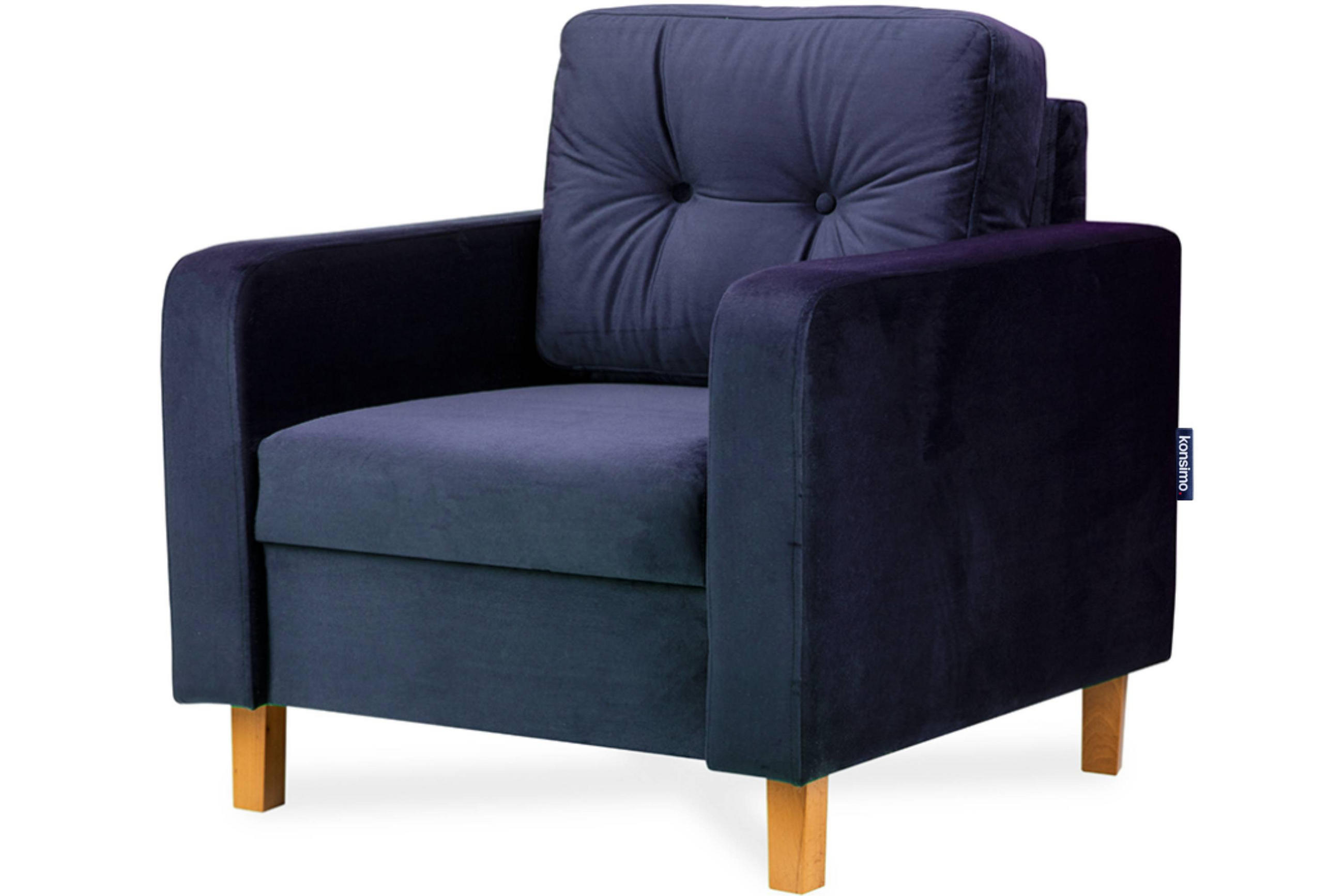 SESSEL ERISO mit Armlehnen und angenehmer Stoff zum Anfassen, Velour-Stoff, marineblau - Blau/Braun, Textil (80/75/75cm) - KONSIMO®
