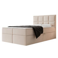 BOXBETT TIOLI 120x200 cm Cremeweiß (Stoff Magic Velvet) - mit Bettkasten, Bonellmatratze und Paneel-Kopfteil - Creme, Holzwerkstoff/Textil (120/200cm) - Ravio