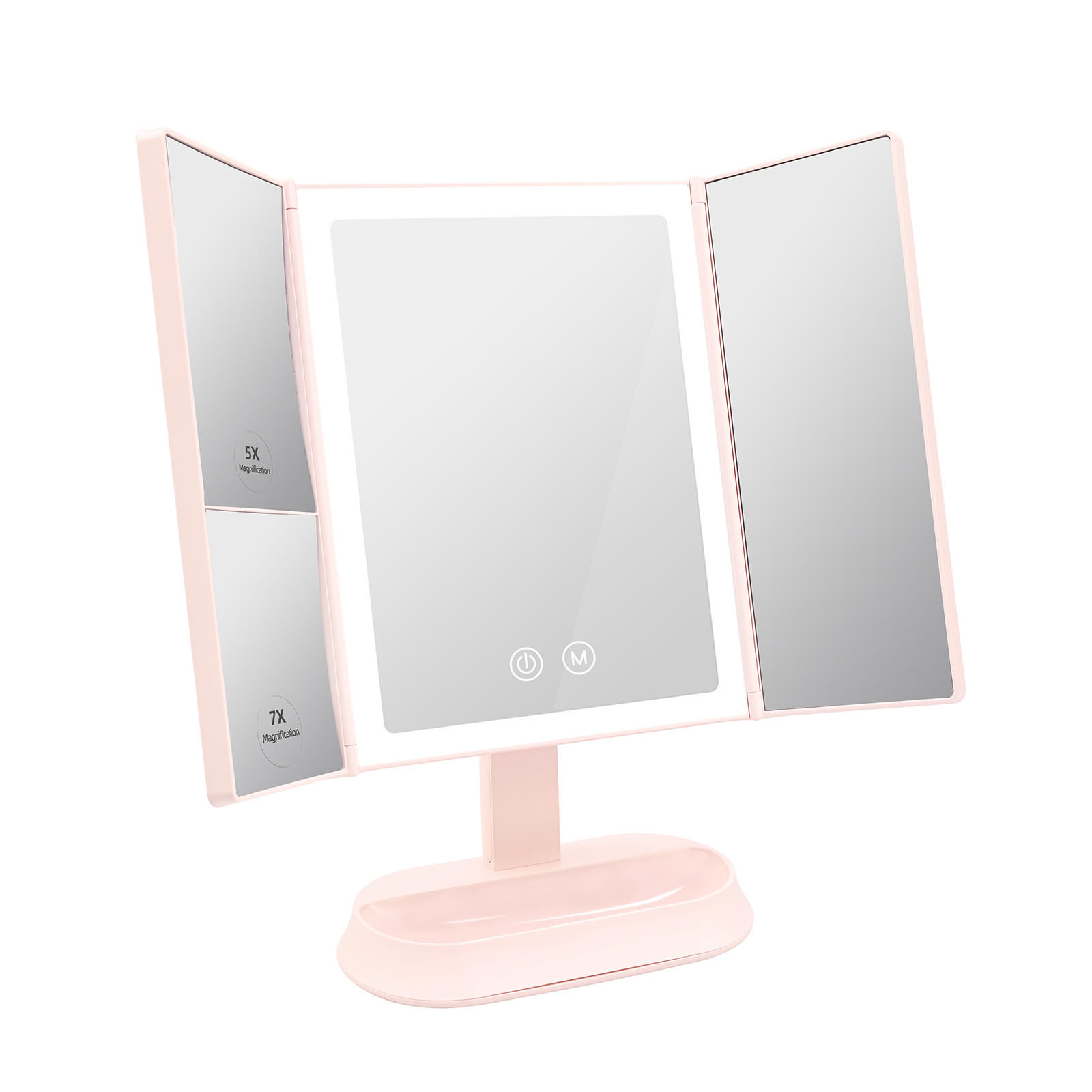 KOSMETIKSPIEGEL mit Licht mit 3 Lichtfarben, 1/2/5-fache Vergrößerung, Rosa, 28,5/17,5 cm - Pink, Glas (28.5/12/17.5cm) - EMKE