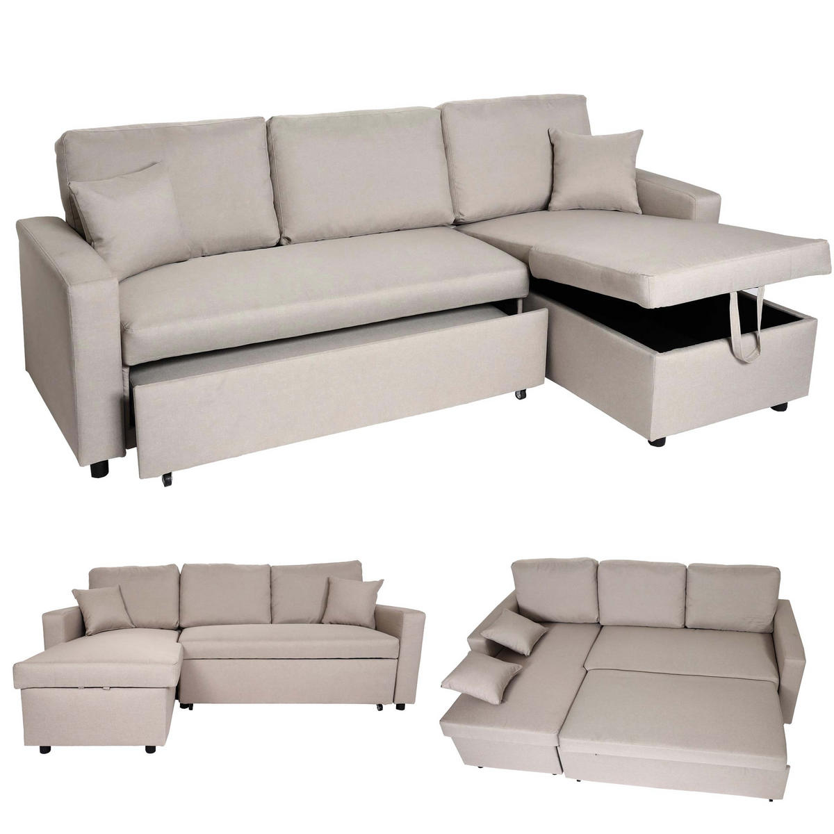 ECKSOFA MIT BETTKASTEN Beige - Beige, Textil (228/151cm) - MCW