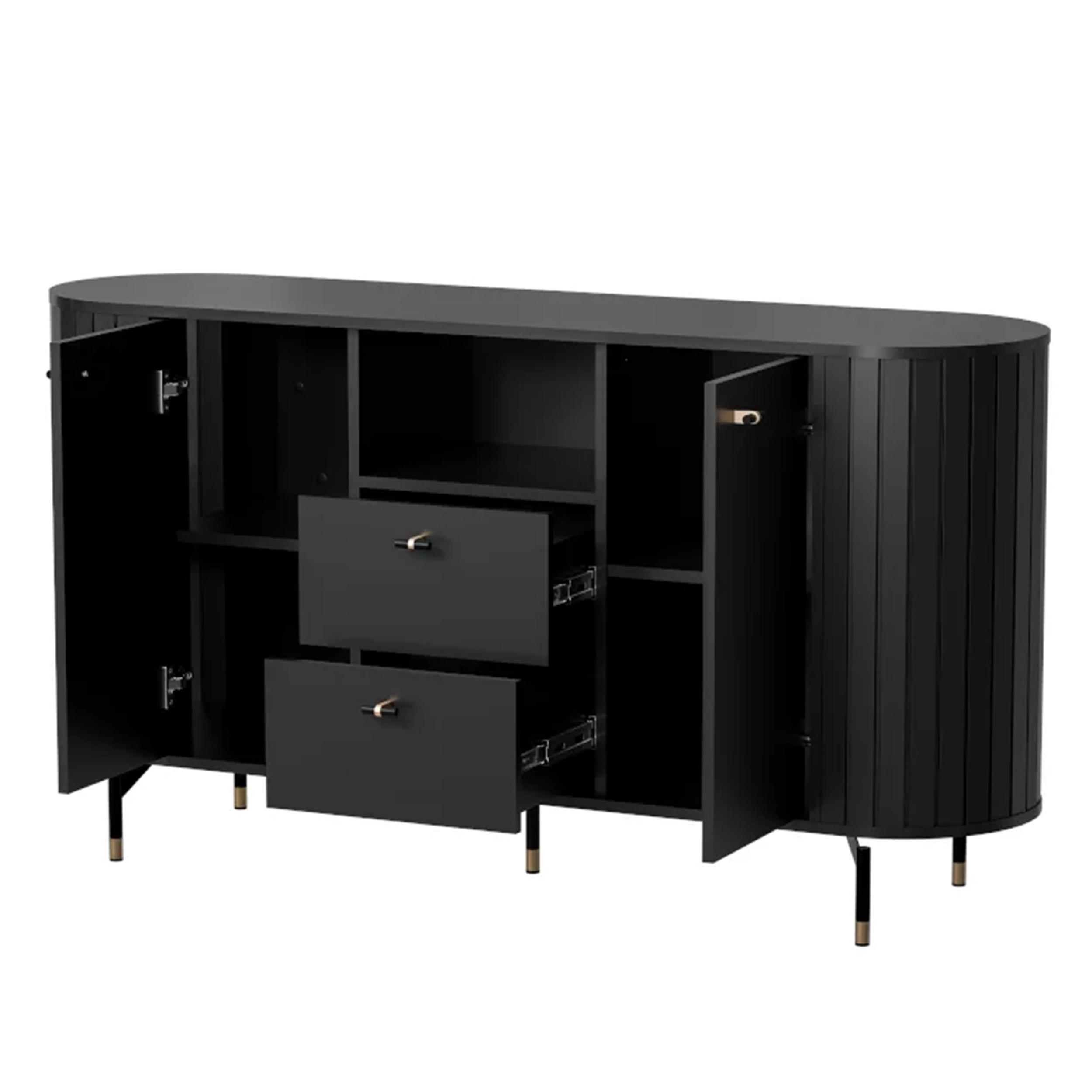 KOMMODE geriffelt, mit Fach, Schwarz - Schwarz, Holzwerkstoff (190/81/40cm) - Idohome