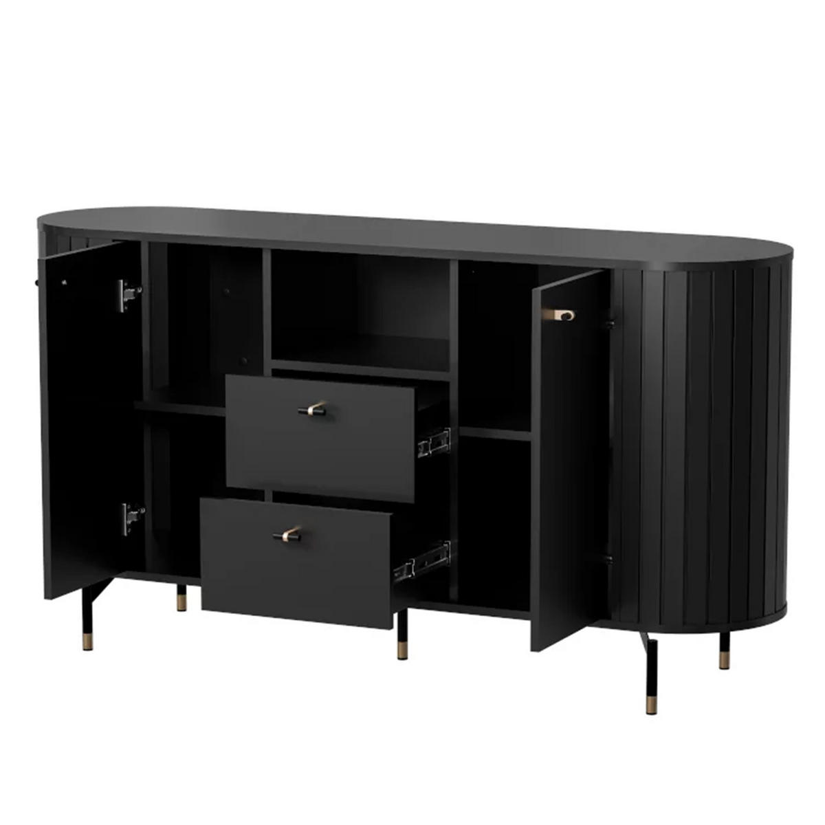 KOMMODE geriffelt, mit Fach, Schwarz - Schwarz, Holzwerkstoff (190/81/40cm) - Idohome