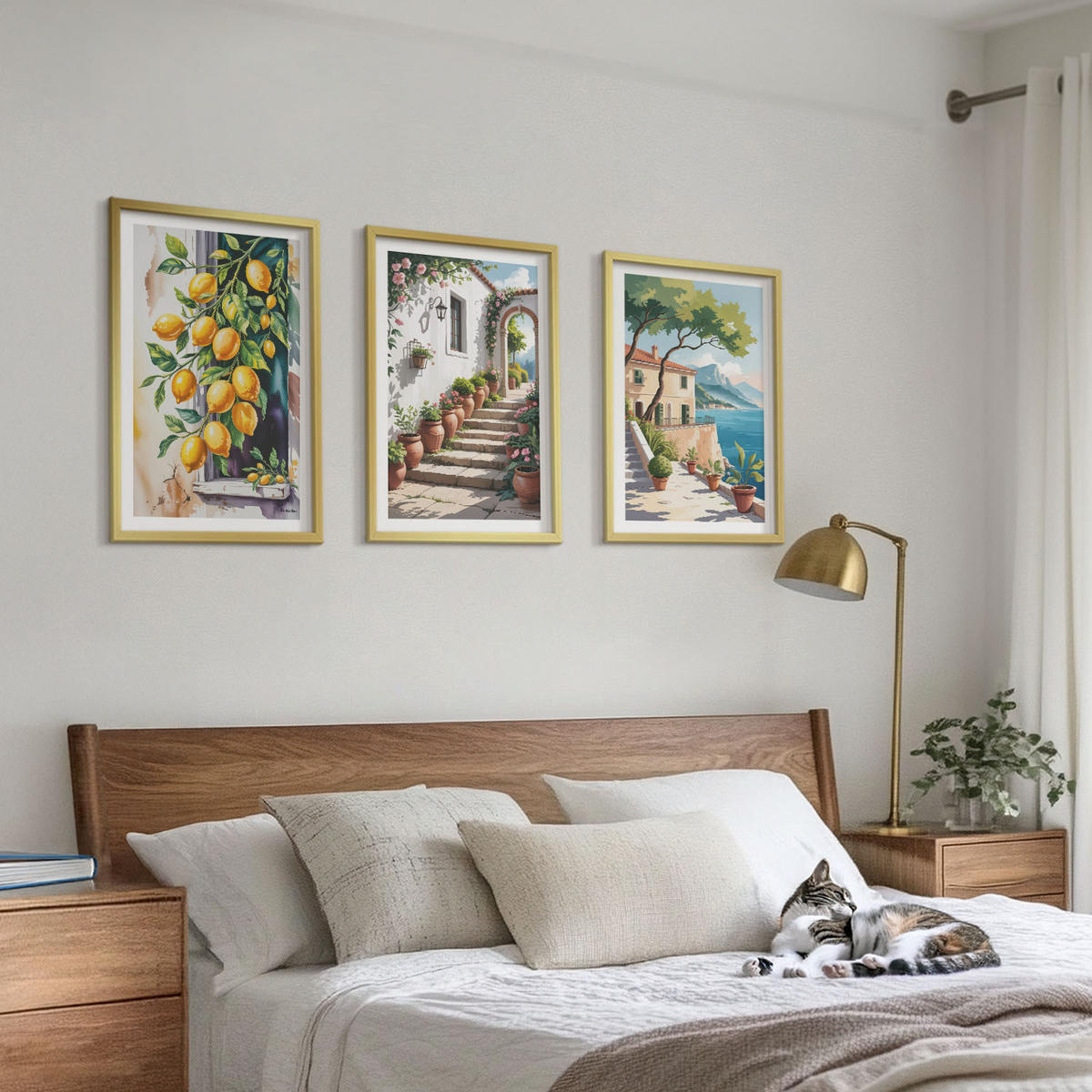 BILDER SET 3er Set - 40x60 cm Goldrahmen - Zitronen, Blumen, Meerblick - Goldfarben, Kunststoff (40/60cm) - TULUP