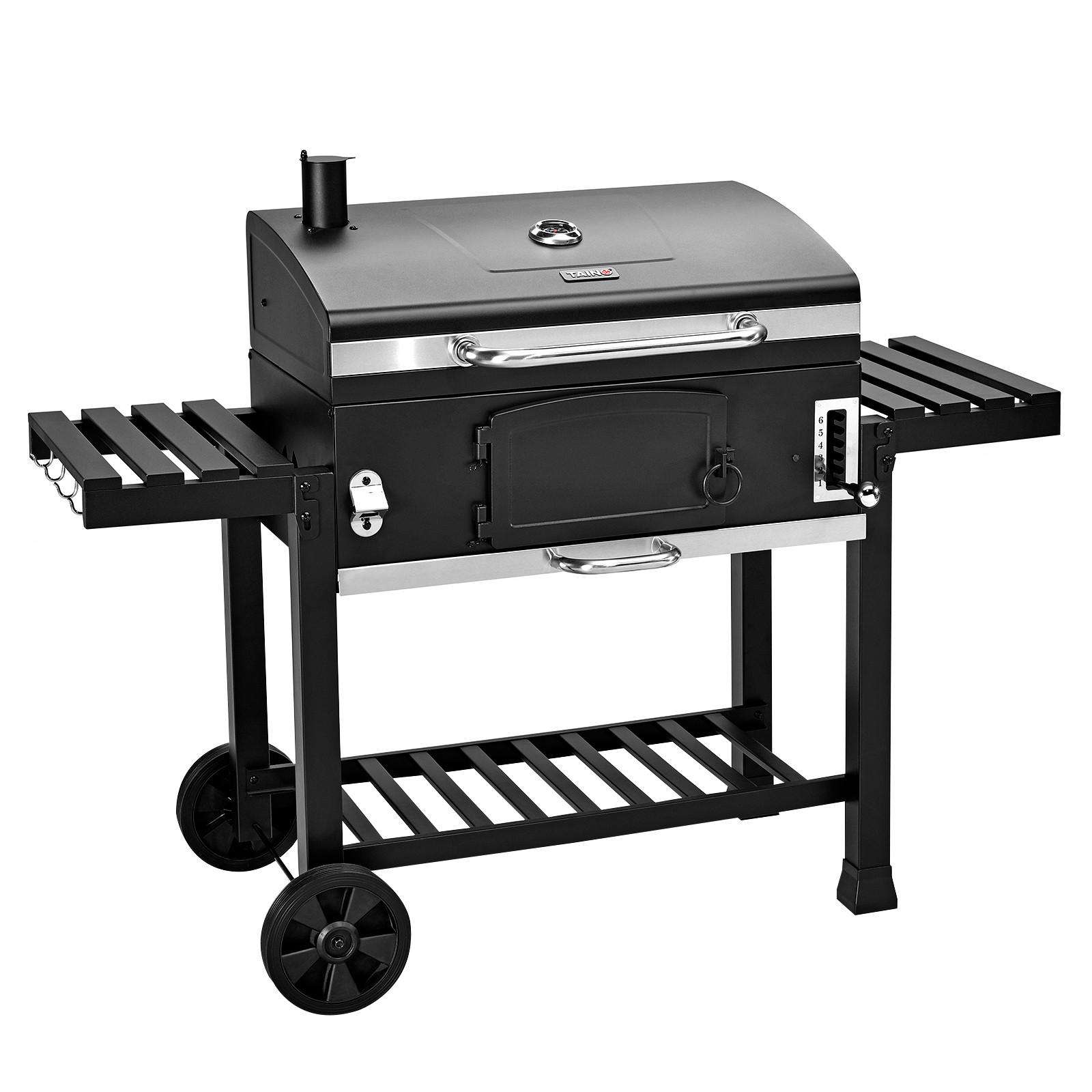 HOLZKOHLEGRILL und Smoker Set HERO XXL - Schwarz, Metall (142/111/46cm) - TAINO