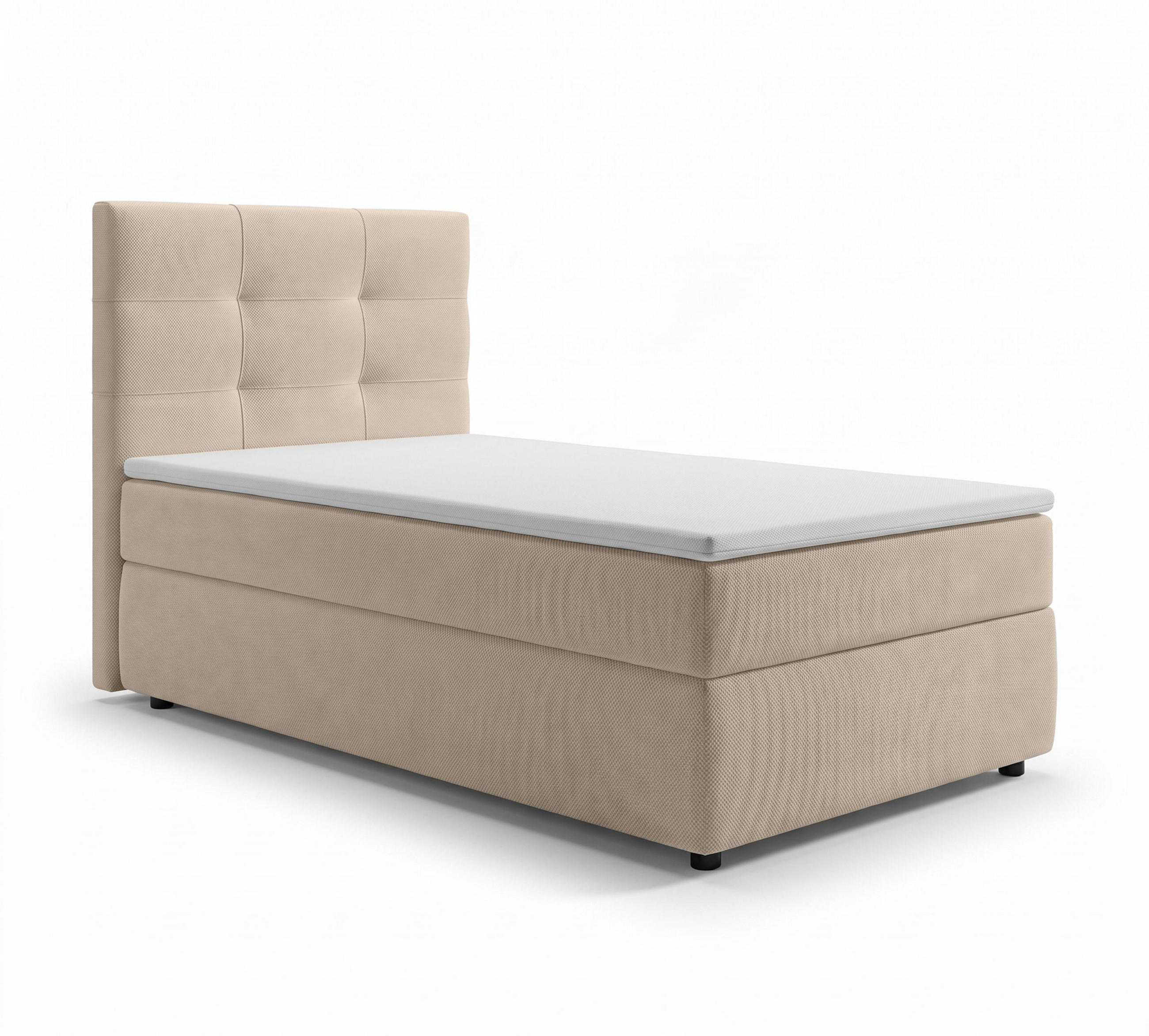 BOXBETT SAKARYA 100x200 cm mit Bettkasten und Matratze - Creme + TOPPER - Creme/Schwarz, Holz/Holzwerkstoff (100/200cm) - AX Living