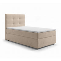 BOXBETT SAKARYA 100x200 cm mit Bettkasten und Matratze - Creme + TOPPER - Creme/Schwarz, Holz/Holzwerkstoff (100/200cm) - AX Living