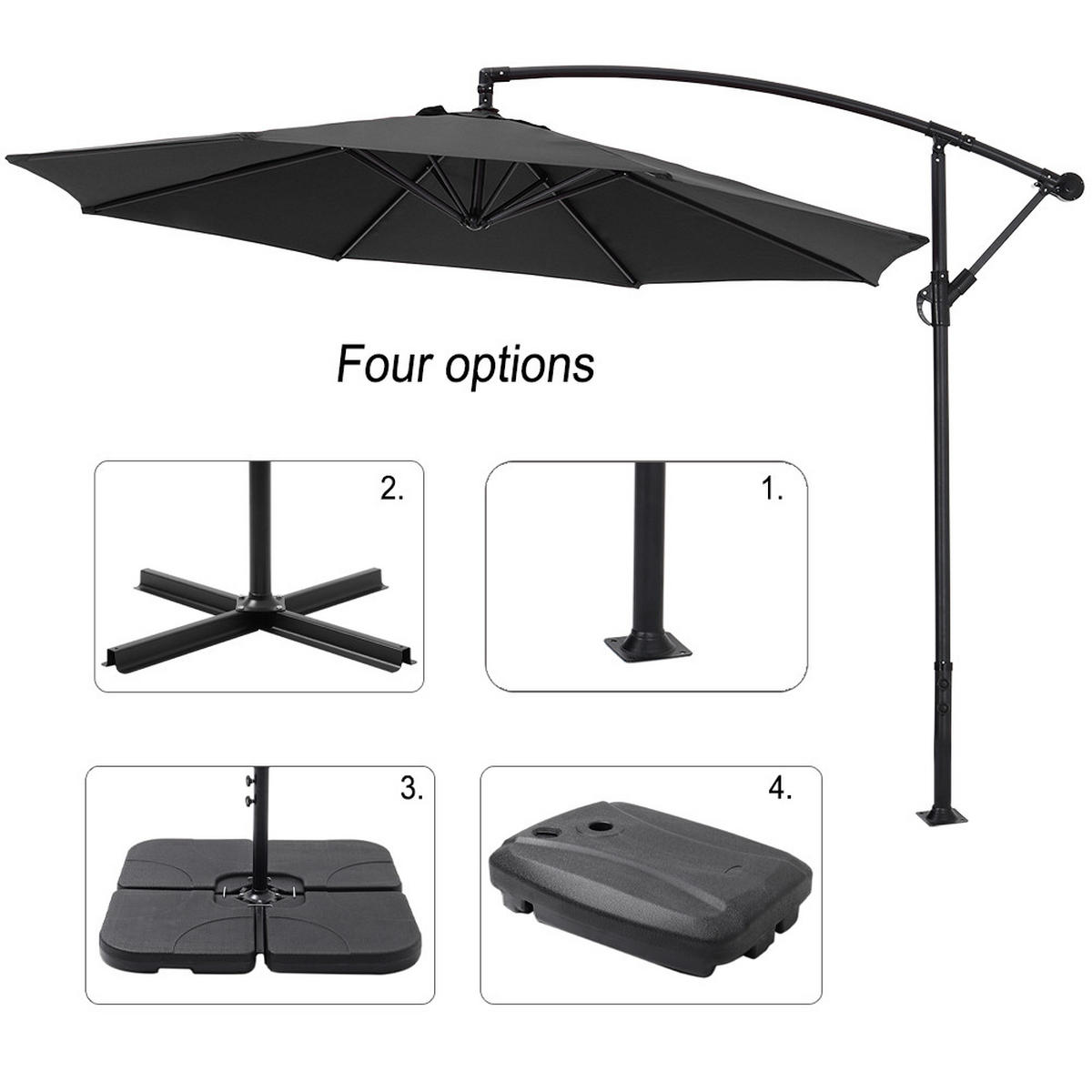 AMPELSCHIRM aus Polyester Metall in Schwarz und befüllbarer Kunststoff-Sockel mit dem Rollen UV-Schutz wetterfest drehbar 360° neigbar 60° 3 x 2.6m - Schwarz, Metall (260/50cm) - Livingandhome