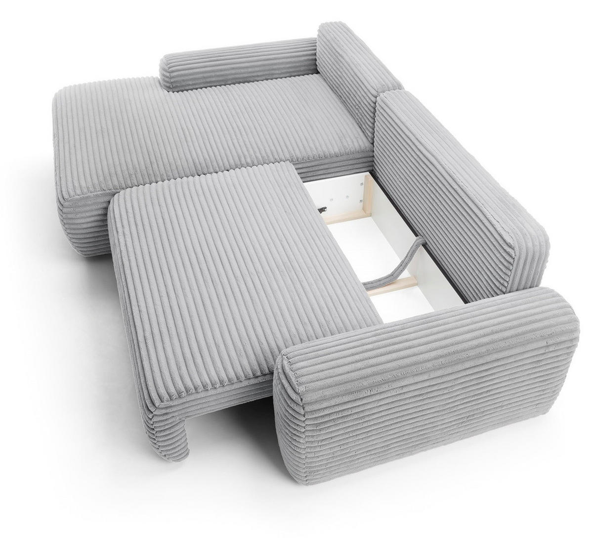 ECKSOFA 260 cm Cantara mit Cordstoff, Bettkasten, Links, Grau - Grau, Holz (264/162cm) - Emporius