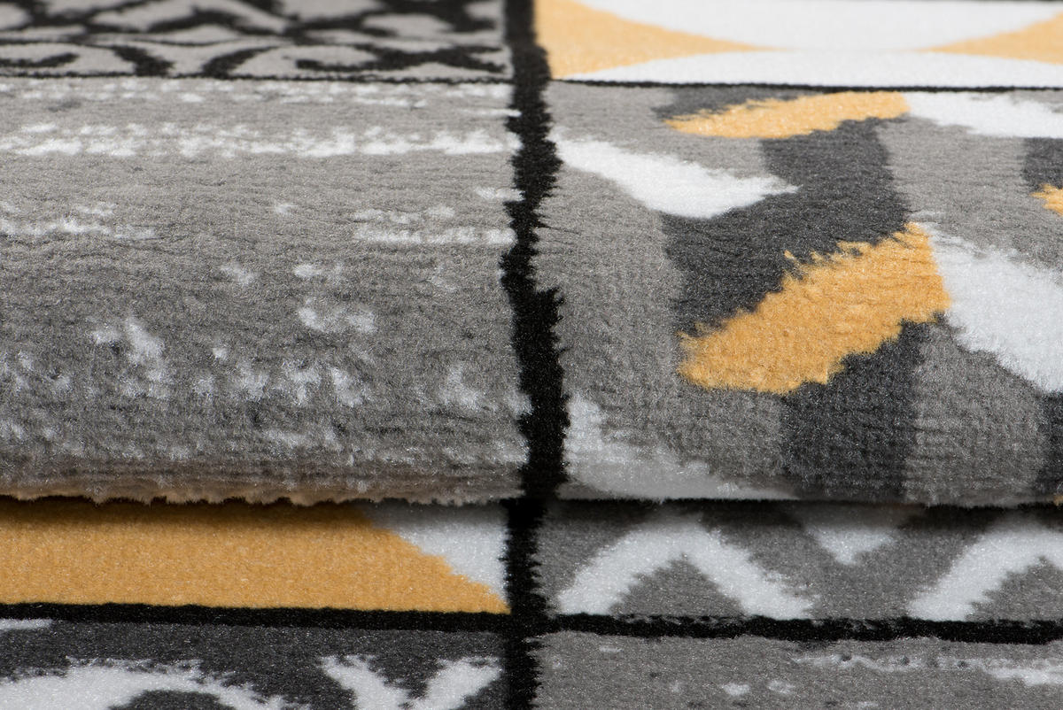 TEPPICH MAYA Gelb Mosaik Karo Floral 180/250 cm - Gelb, Textil (180/250cm) - Tapiso