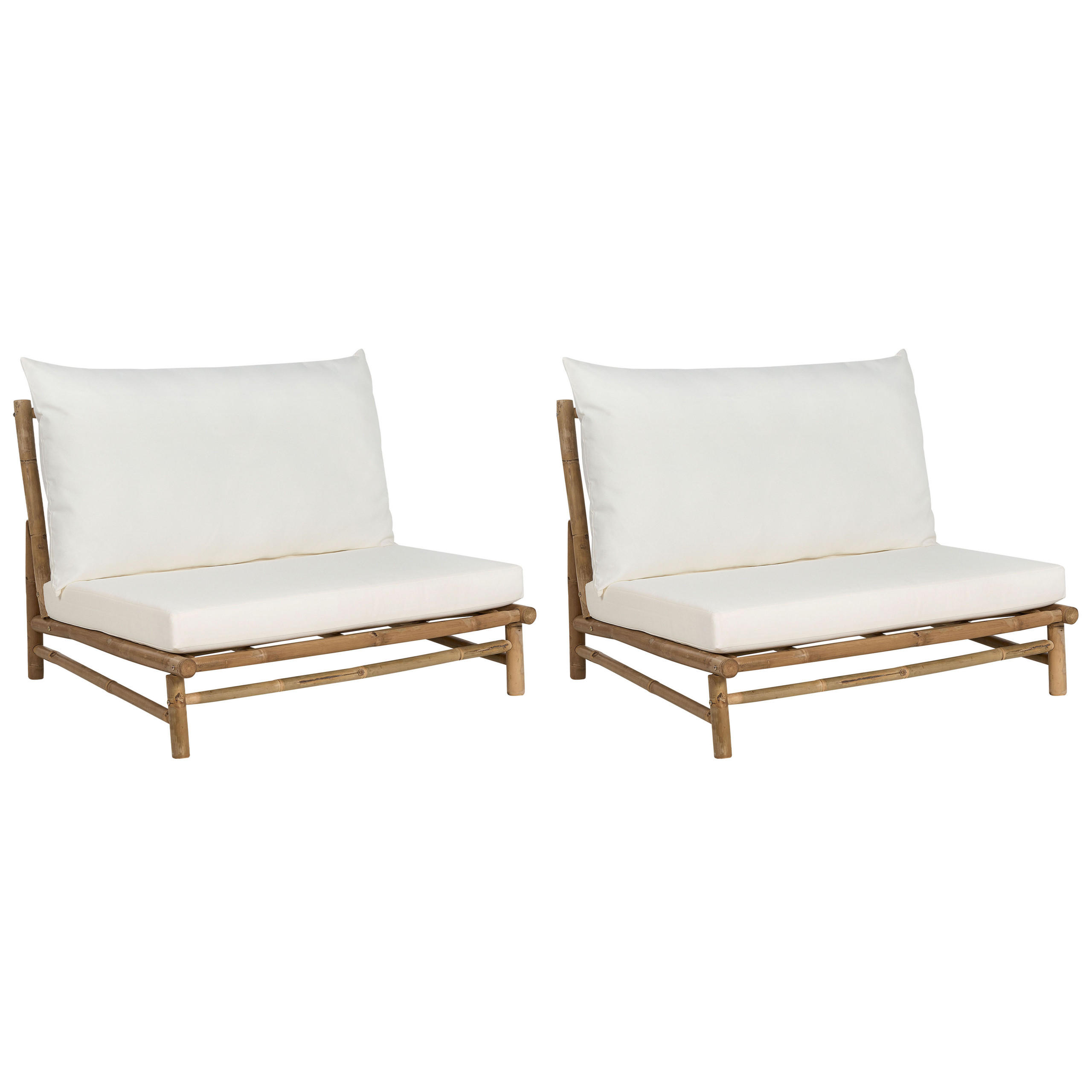 GARTENSESSEL 2er-Set Massivholz cremeweiß Todi - Hellbraun/Creme, Holz (102/74/85cm) - Beliani