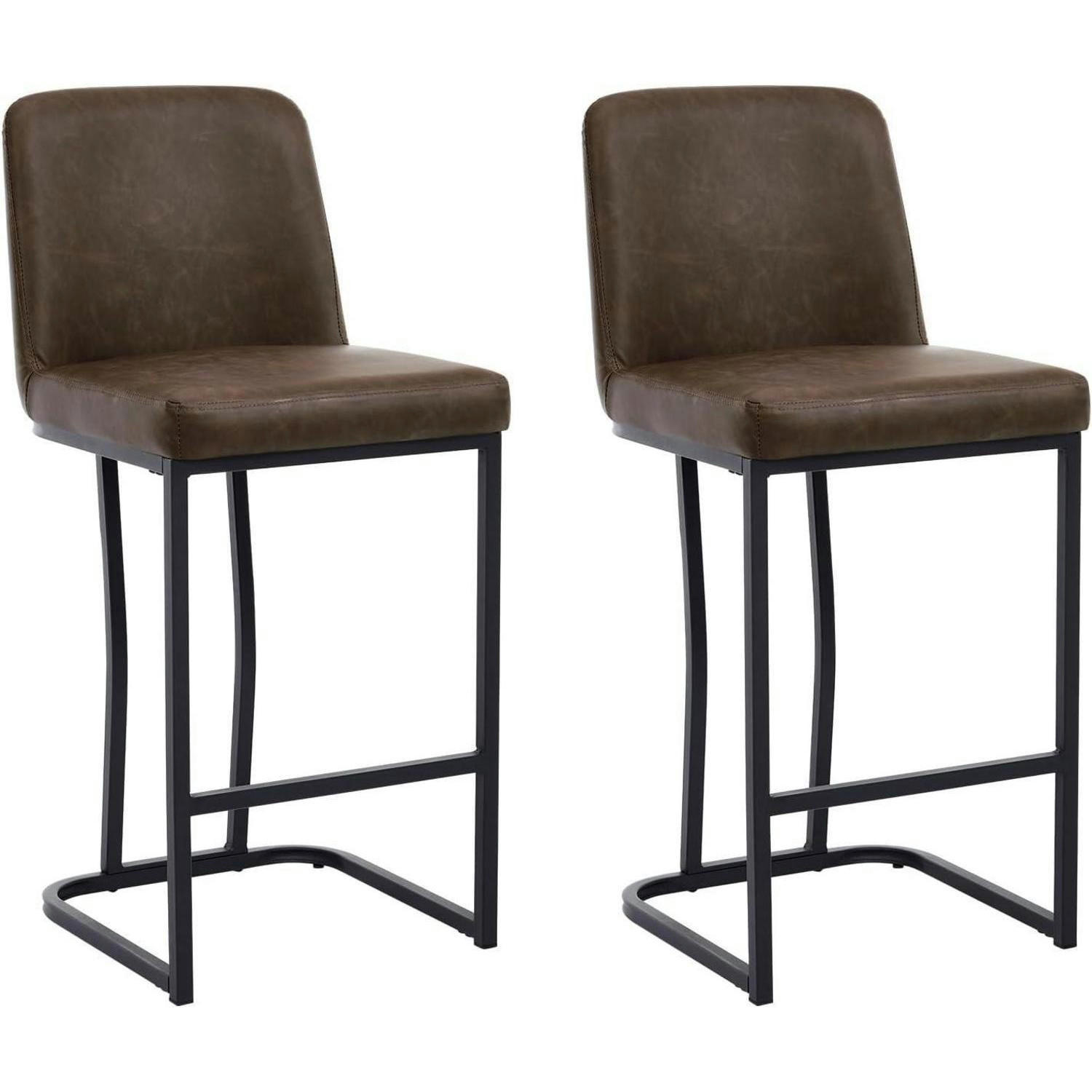 BARHOCKER 2er Set PU-Leder Braun mit Rückenlehne - Braun, Kunststoff (42/96/49cm)