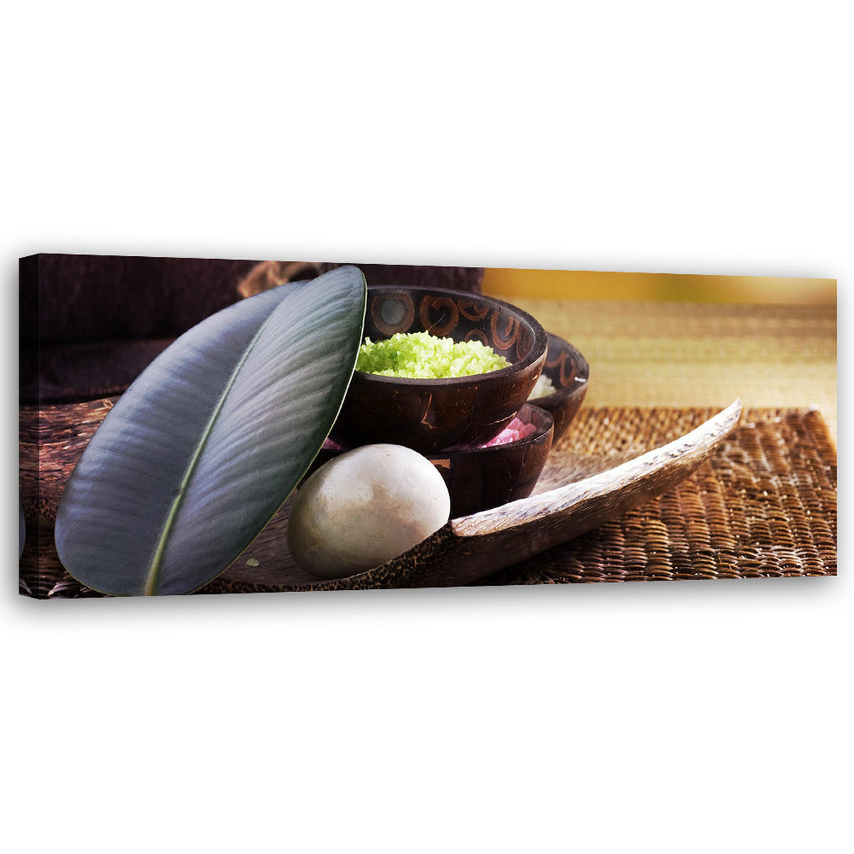 WANDBILD zen komposition mit blatt - Braun, Textil (90/30cm) - Feeby