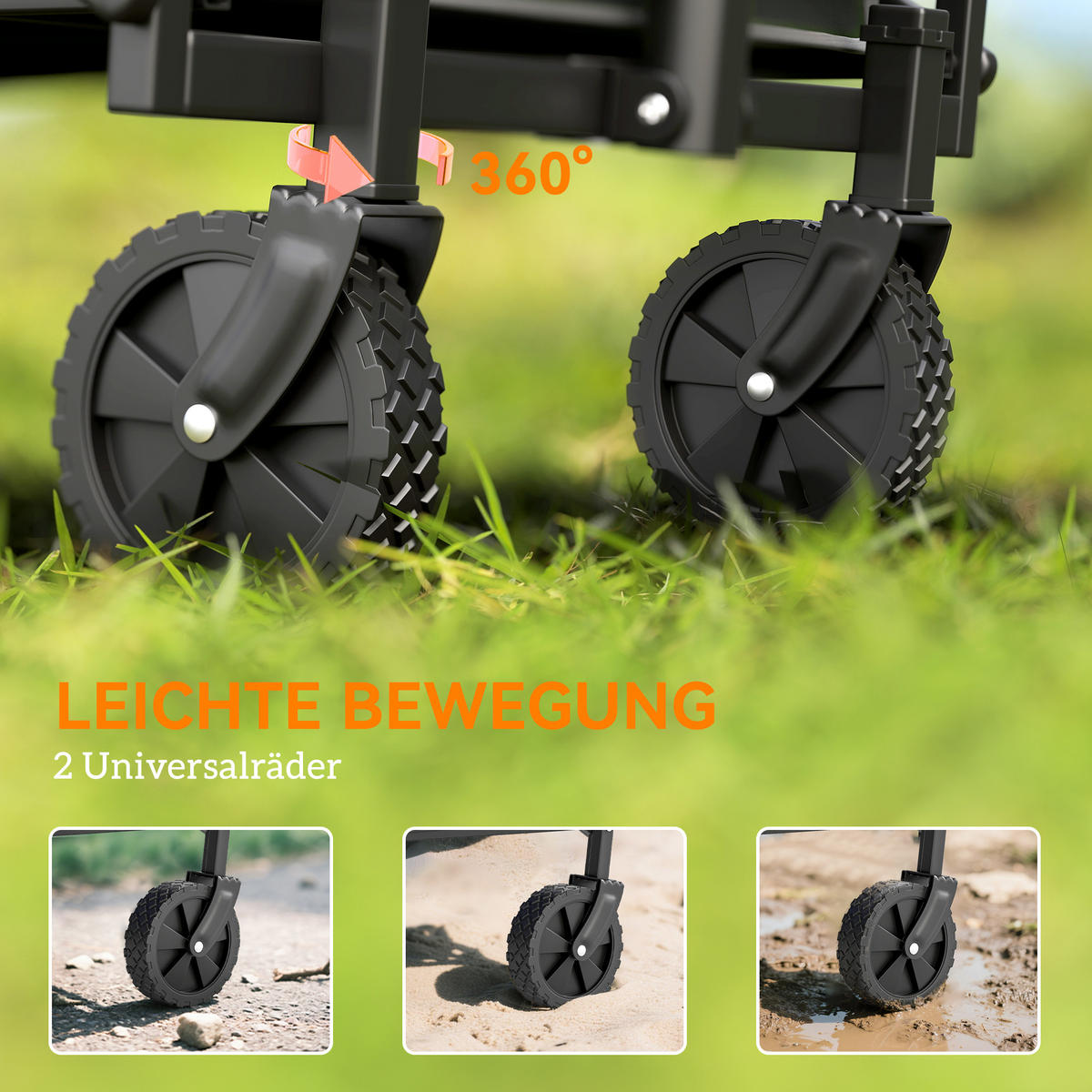 GARTENWAGEN DE-10535 faltbar, 41 L, verstellbarer Griff Schwarz - Schwarz, Metall (40/84/64cm) - ComfortXL