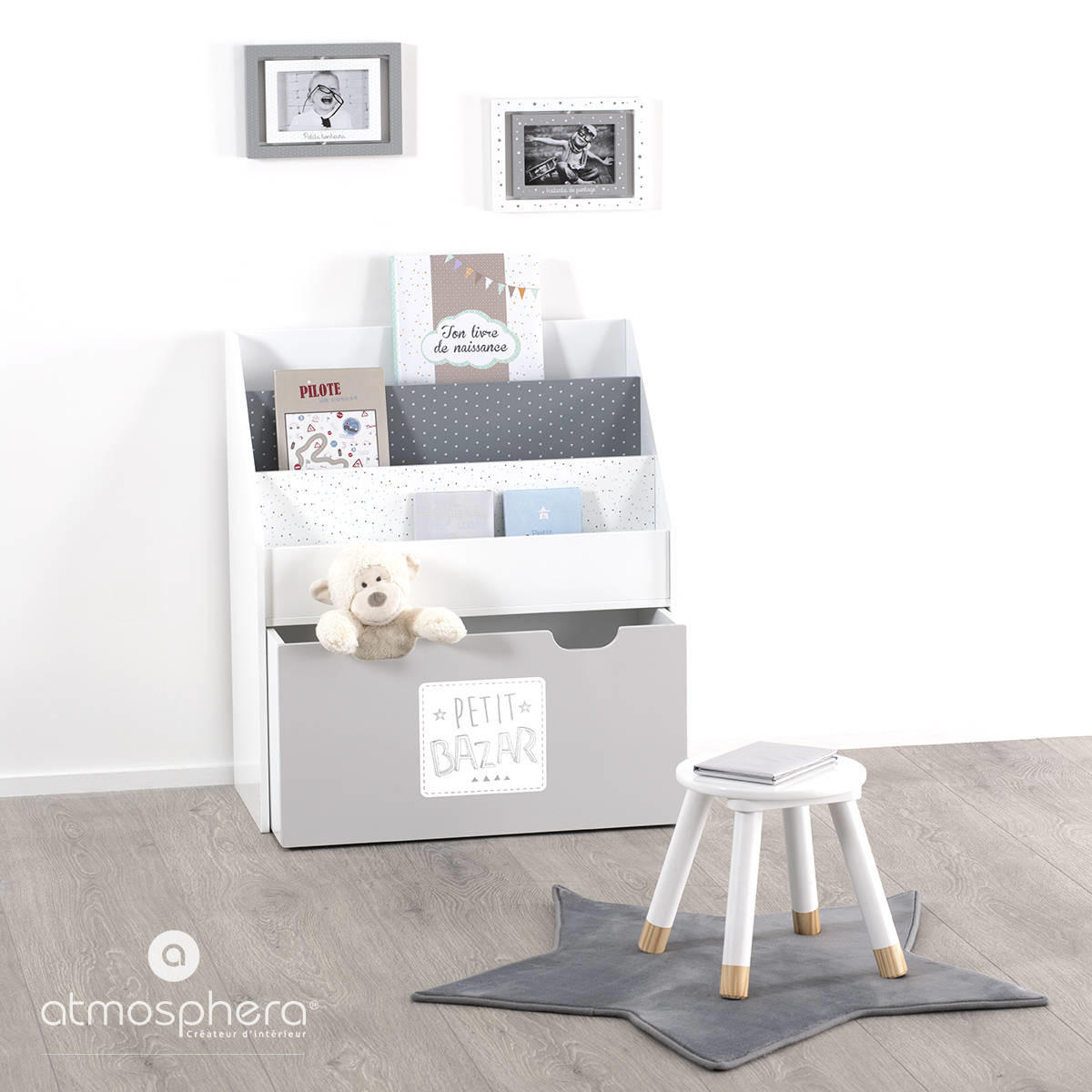 KINDERREGAL grau weiß - Grau, Holzwerkstoff (30/70/62cm) - Atmosphera for kids