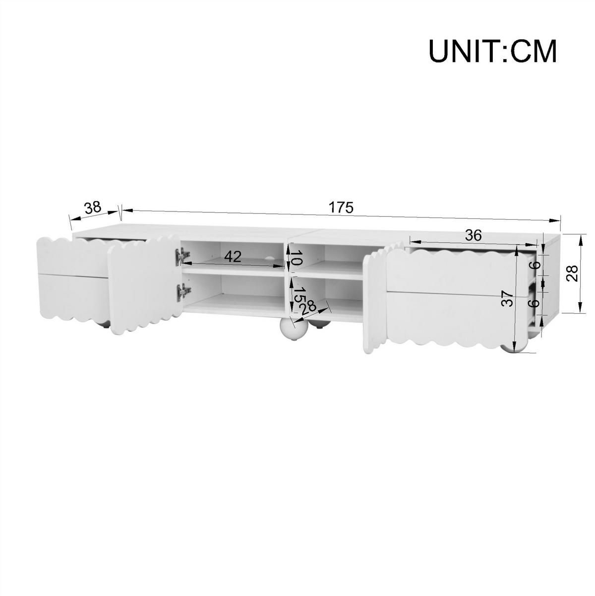 TV ormarić 175/38/37 cm bijeli od MDF-a i iverice s vratima i ladicama - bijela, drvni materijal (175/37/38cm) - OKWISH