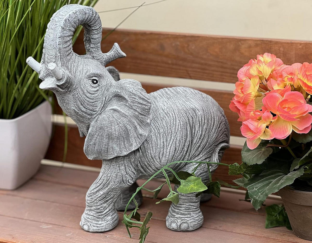 STEINFIGUR Elefant frostfest wetterfest Steinguss massiv - Grau, Stein (15/30/27cm) - stoneandstyle