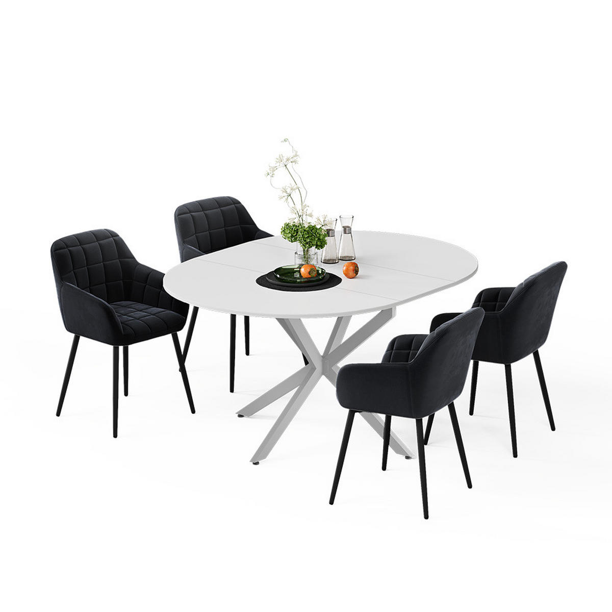 ESSTISCH-SET Loyd, Weiß/Grau, 120 x 120 cm mit 4 Esszimmerstühlen (Schwarz) - Weiß/Grau, Holzwerkstoff (120/76.5/120cm) - Vicco