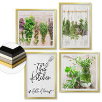 WANDBILDER 4er Set - 50x50 cm & 40x60 cm Goldrahmen - Kräuterpflanzen zum Trocknen in der Küche - Goldfarben, Kunststoff (50/50cm) - ArtPrintCave